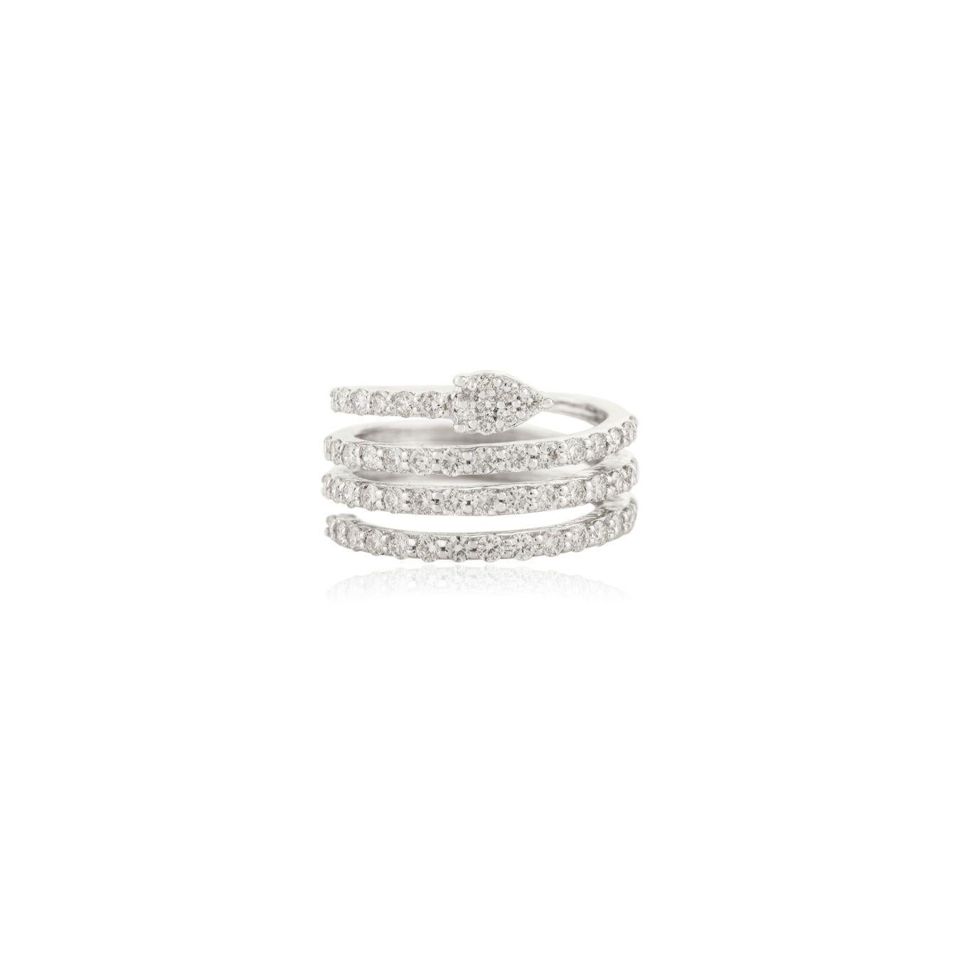 En venta: Mordernista 1.166 Ct. Anillo de Cóctel Espiral de Diamantes en Oro Blanco de 18k  8