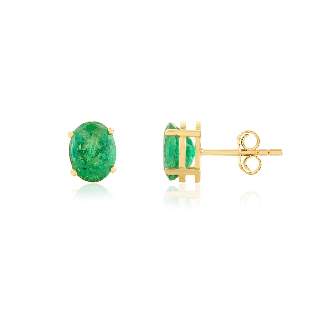 Clous d'oreilles de style Mordernist en or jaune massif 14 carats avec émeraude naturelle de Zambie de 2,41 carats en vente 3
