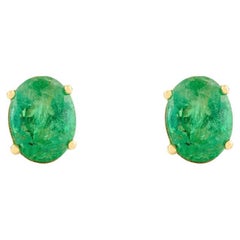 Mordernist 2.41 Ct Natural Zambian Emerald Stud Earrings 14k Solid Yellow Gold