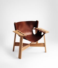 More Burnished wood - COGNAC Leather Armchair seat , Scandinavian