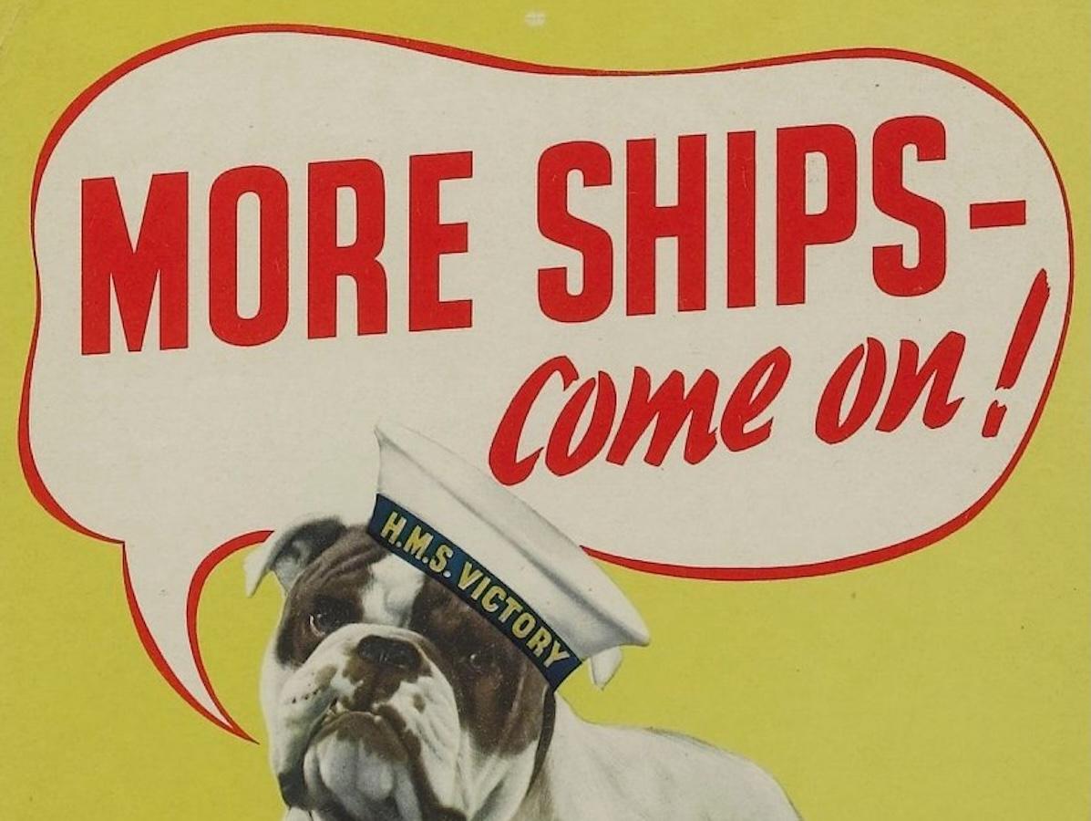 « Plus d'expéditions - À bientôt ! Les économies réalisées pendant la guerre sont des navires de guerre... Affiche britannique vintage de la Seconde Guerre mondiale en vente 1