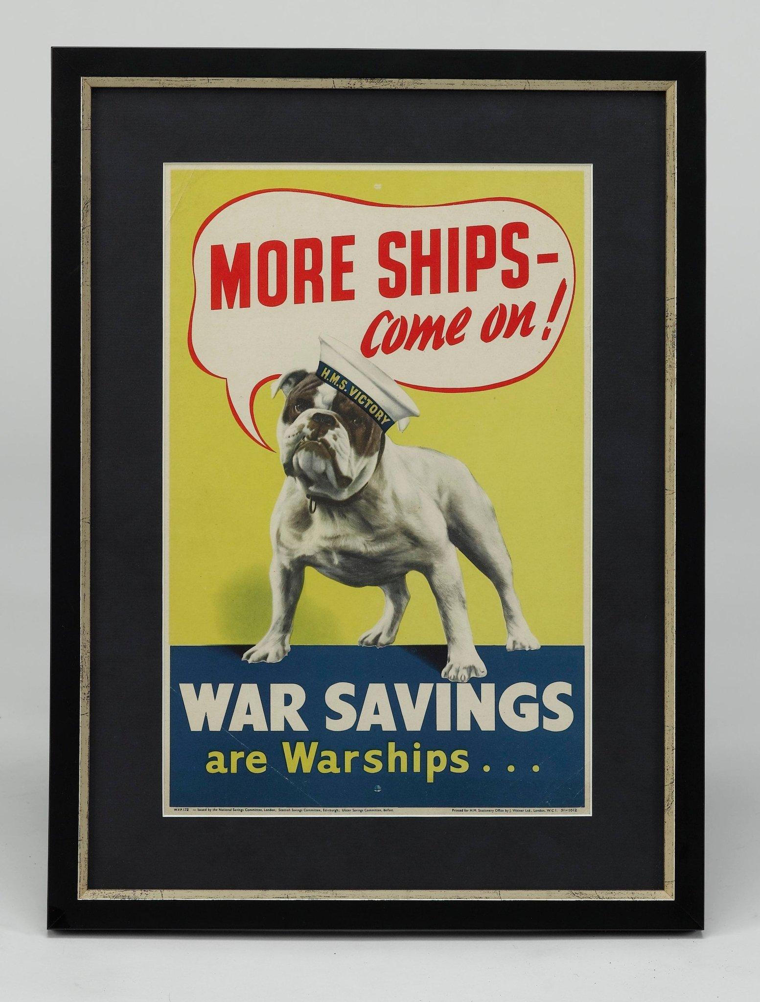 « Plus d'expéditions - À bientôt ! Les économies réalisées pendant la guerre sont des navires de guerre... Affiche britannique vintage de la Seconde Guerre mondiale en vente 2