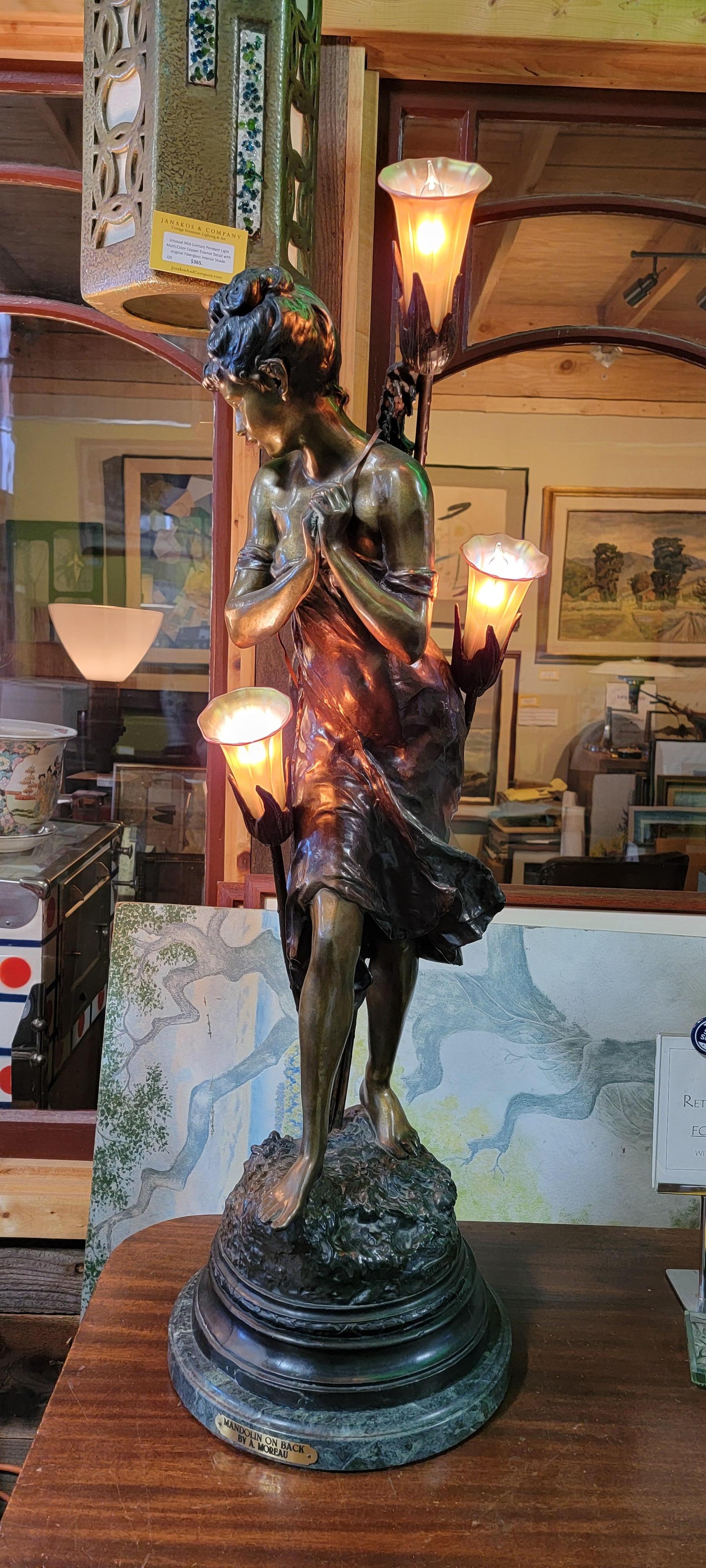 Lampe figurative Art Nouveau en bronze Moreau 4