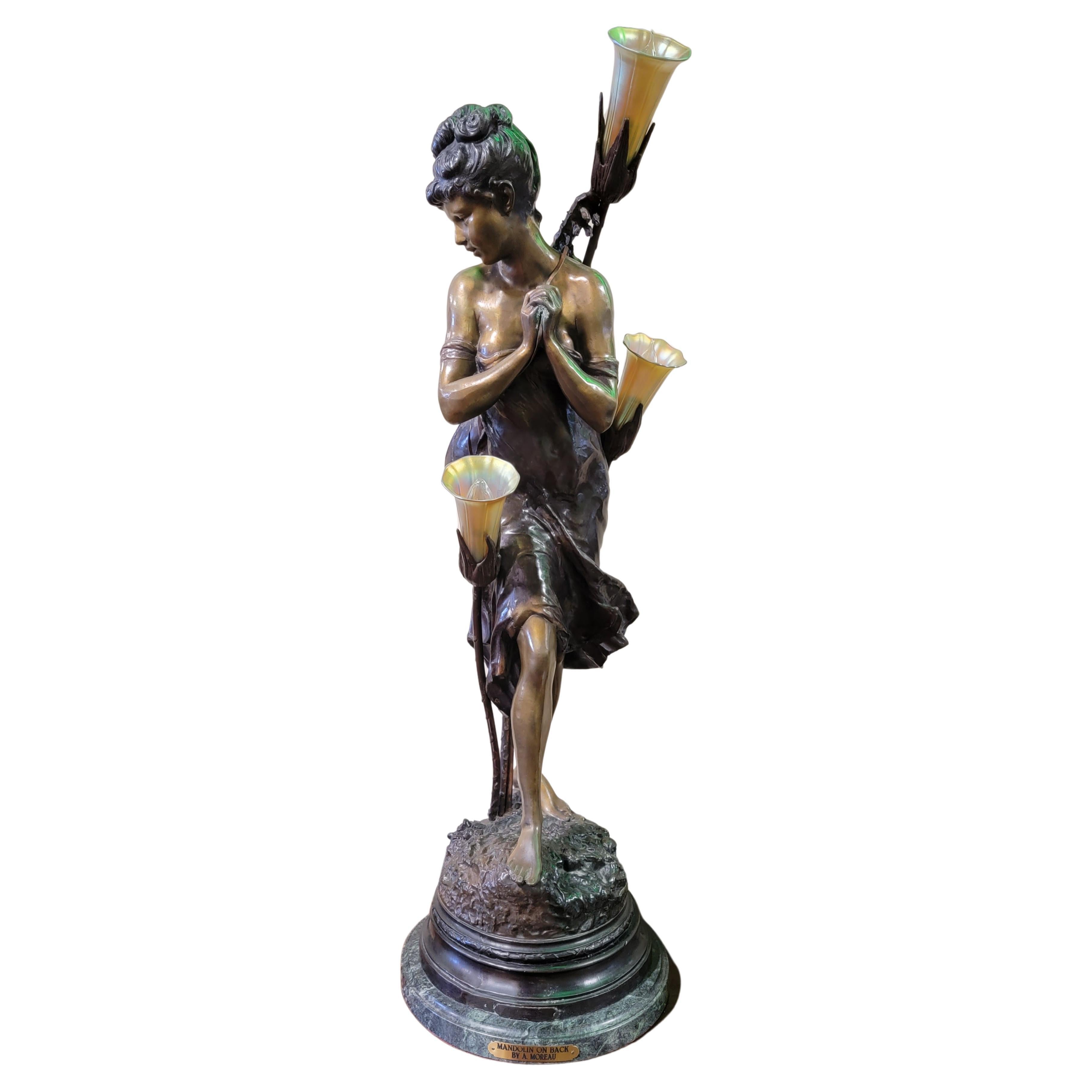 Moreau Bronze Art Nouveau Figural Lamp