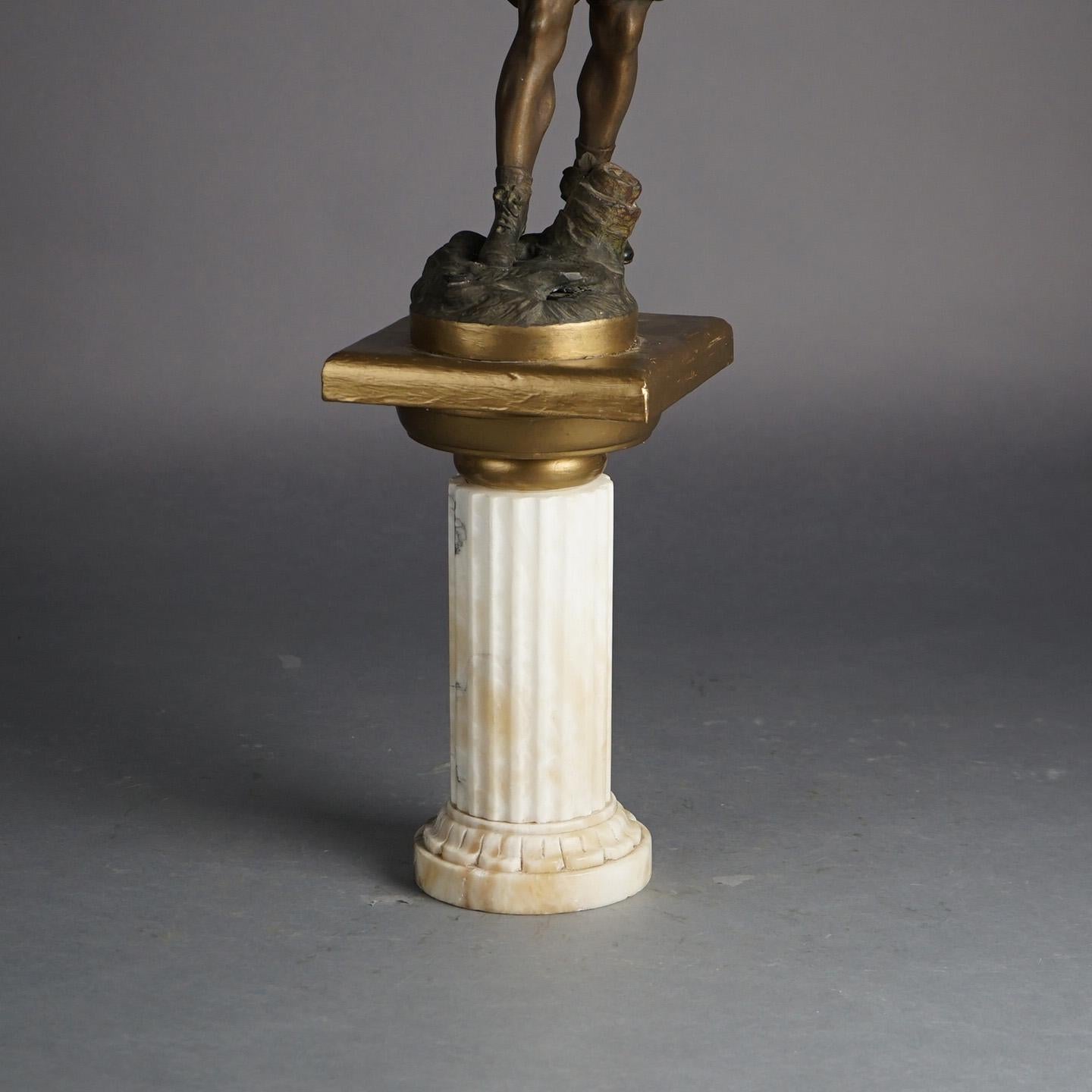 Statue de joueur sur pied en métal bronzé Moreau sur colonne cannelée en marbre C1900 en vente 4