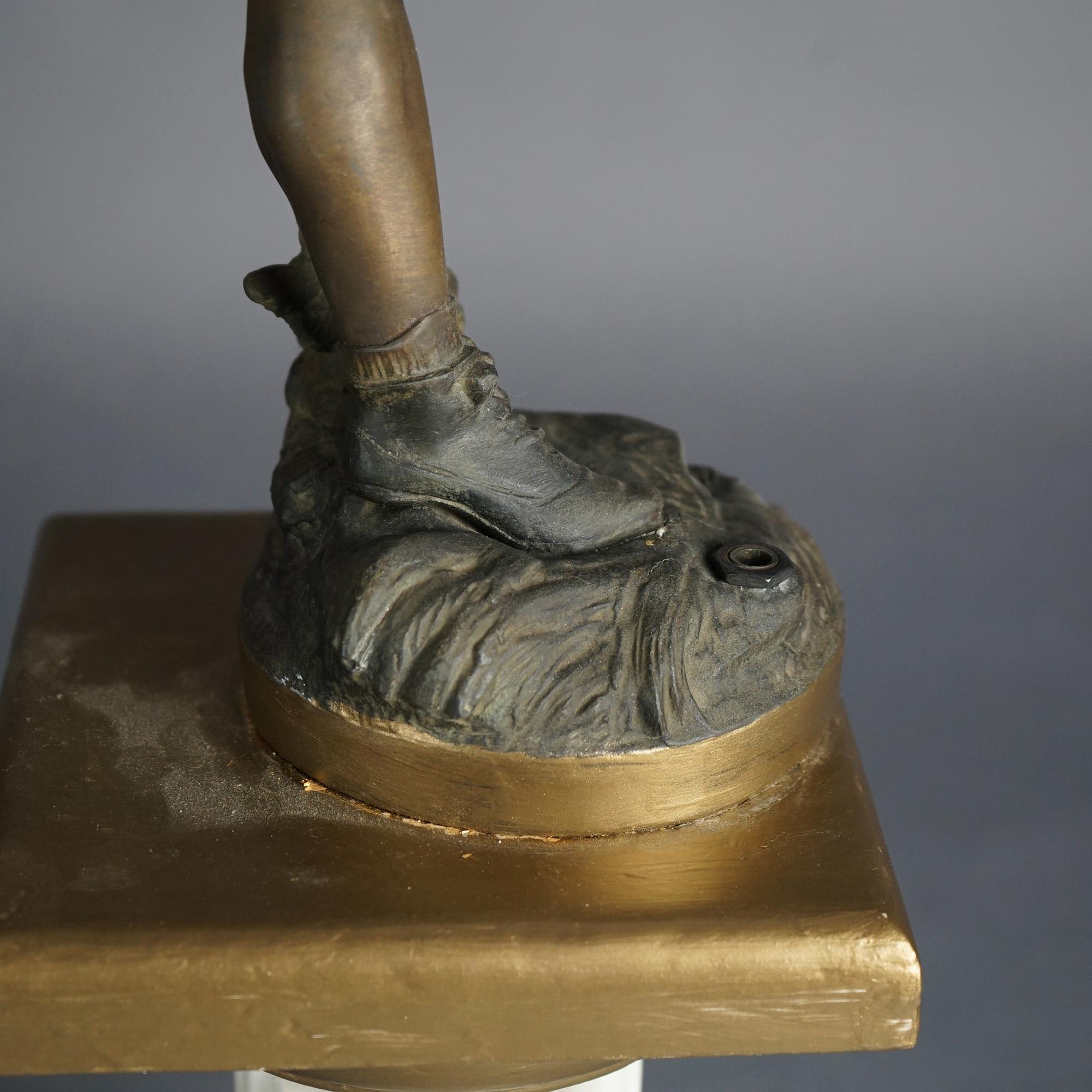 Moreau Bronze-Metallfußspieler-Statue auf Marmor geriffelter Säule, geriffelte Säule, um 1900 im Angebot 9