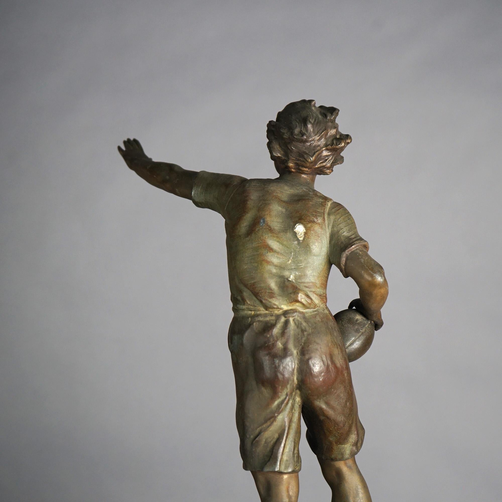Statue de joueur sur pied en métal bronzé Moreau sur colonne cannelée en marbre C1900 en vente 1