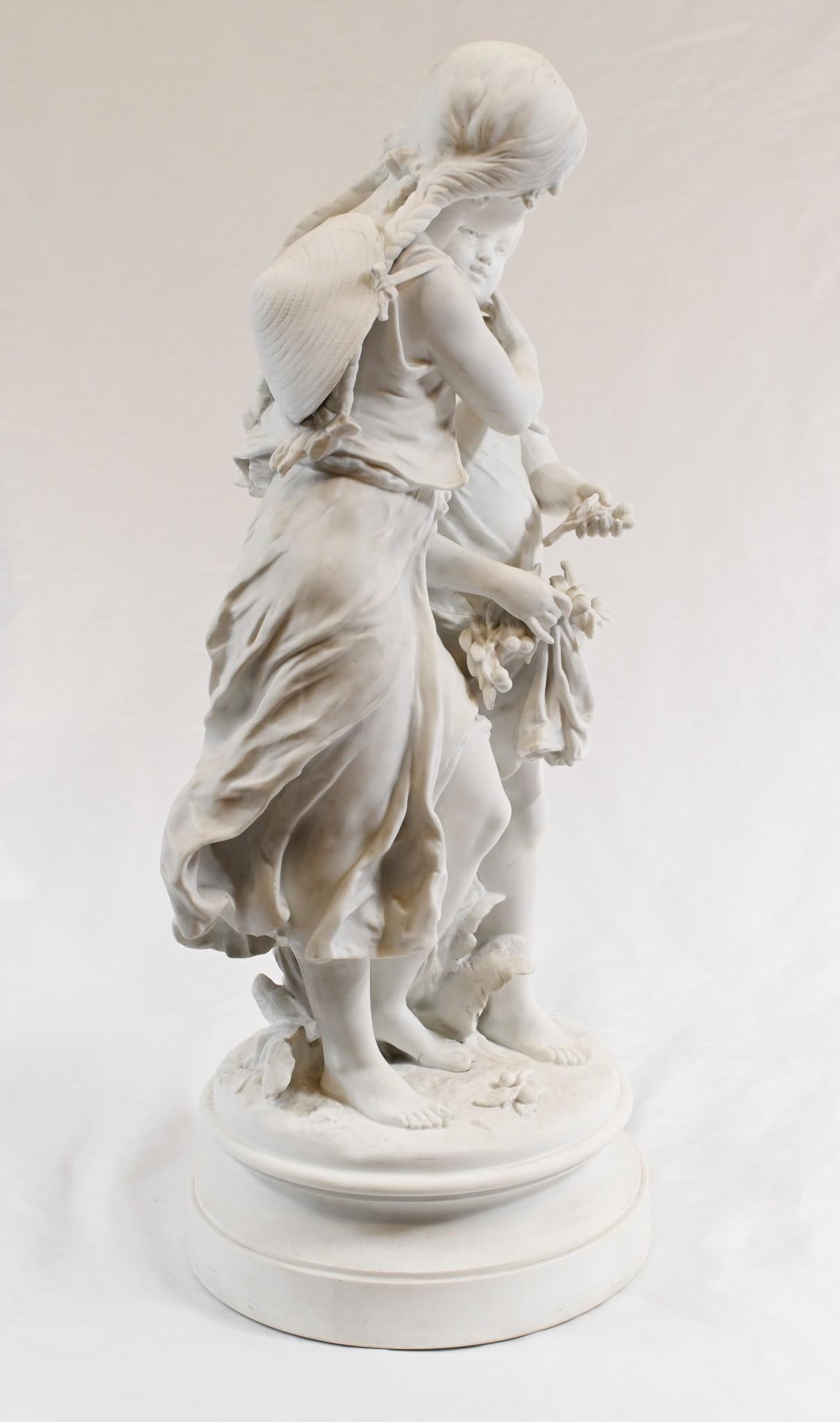 Moreau Girls Statue Parian Biscuit Porcelain Copeland, 1880 1