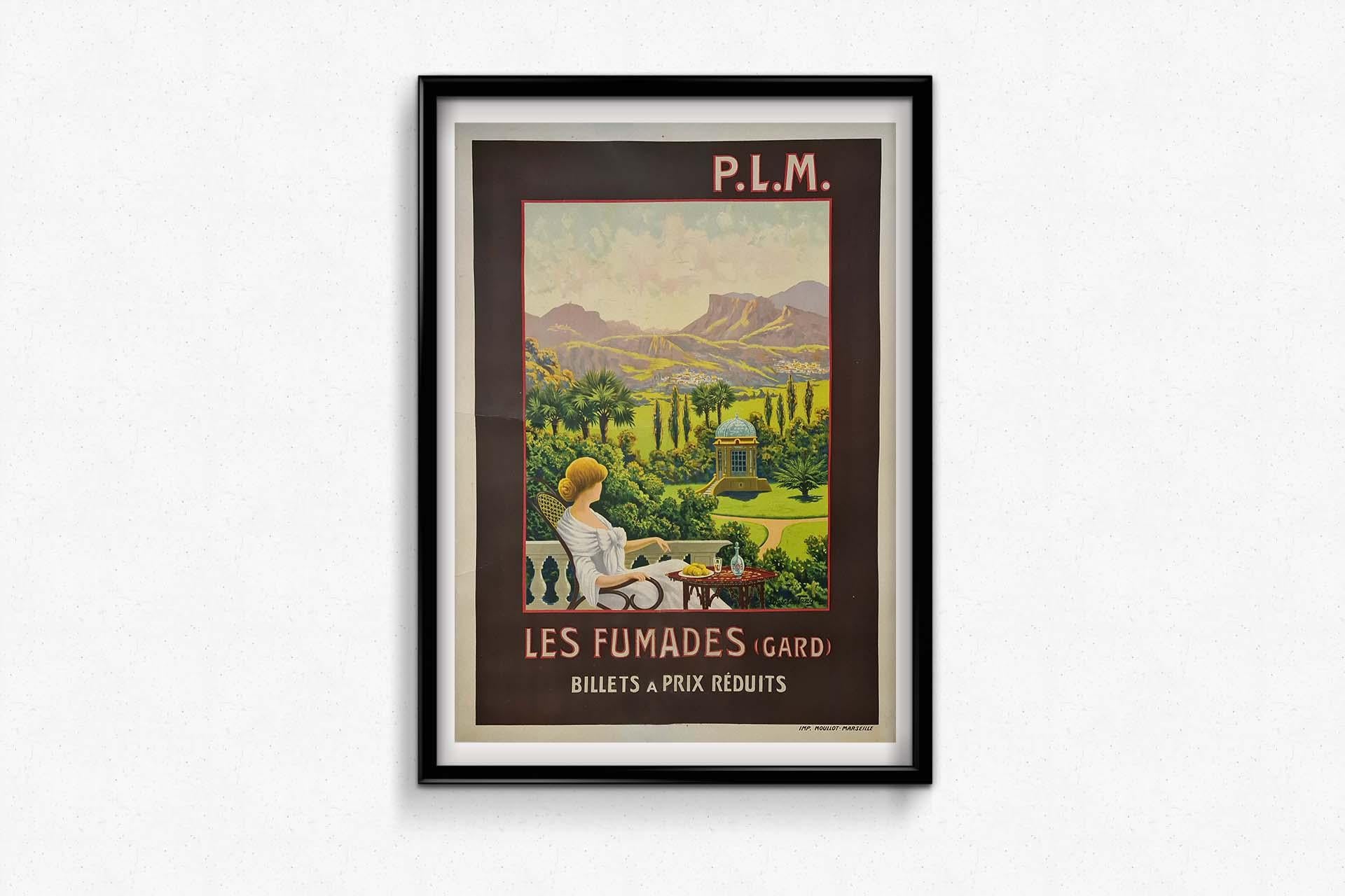 Morel de Tangry's 1920 poster, promoting PLM Railways and Les Fumades, offers a captivating glimpse into early 20th-century travel advertising. The poster invites viewers to experience the charm of Les Fumades, a renowned spa and resort in France,