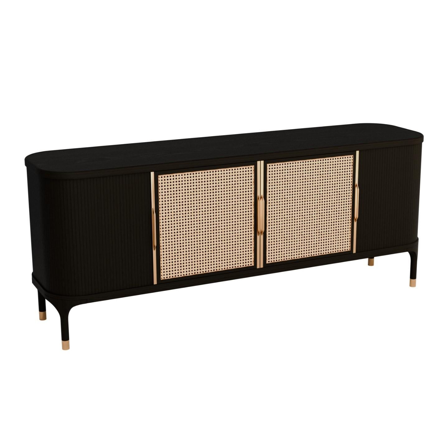 Contemporary style Joyce sideboard made of ashwood
Two central doors with Vienna straw and two side sliding doors with handmade brass handles.
The top can be made of wood, marble-ceramic or glass.
Designed by Libero Rutilo.
Made in Italy by