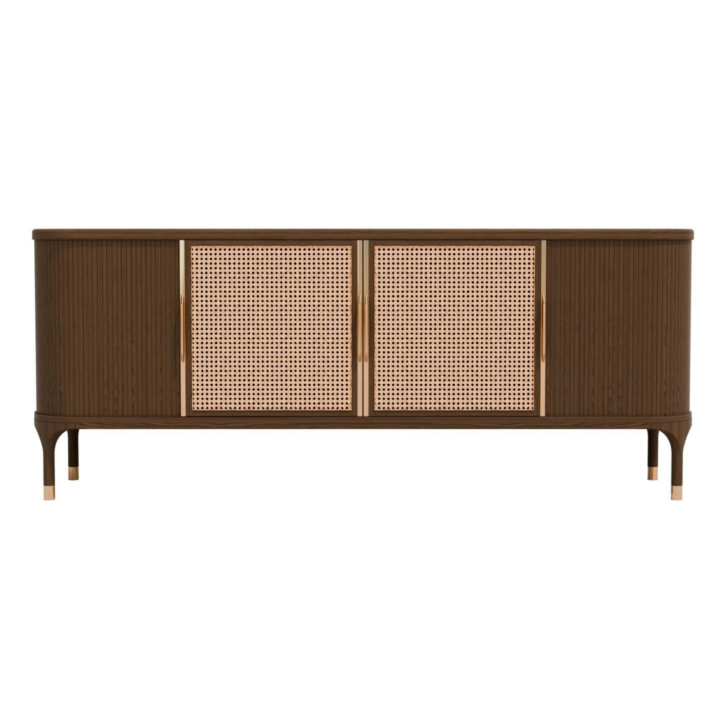 Italian Morelato Joyce Sideboard, in Ashwood with Straw Doors and brass handless For Sale