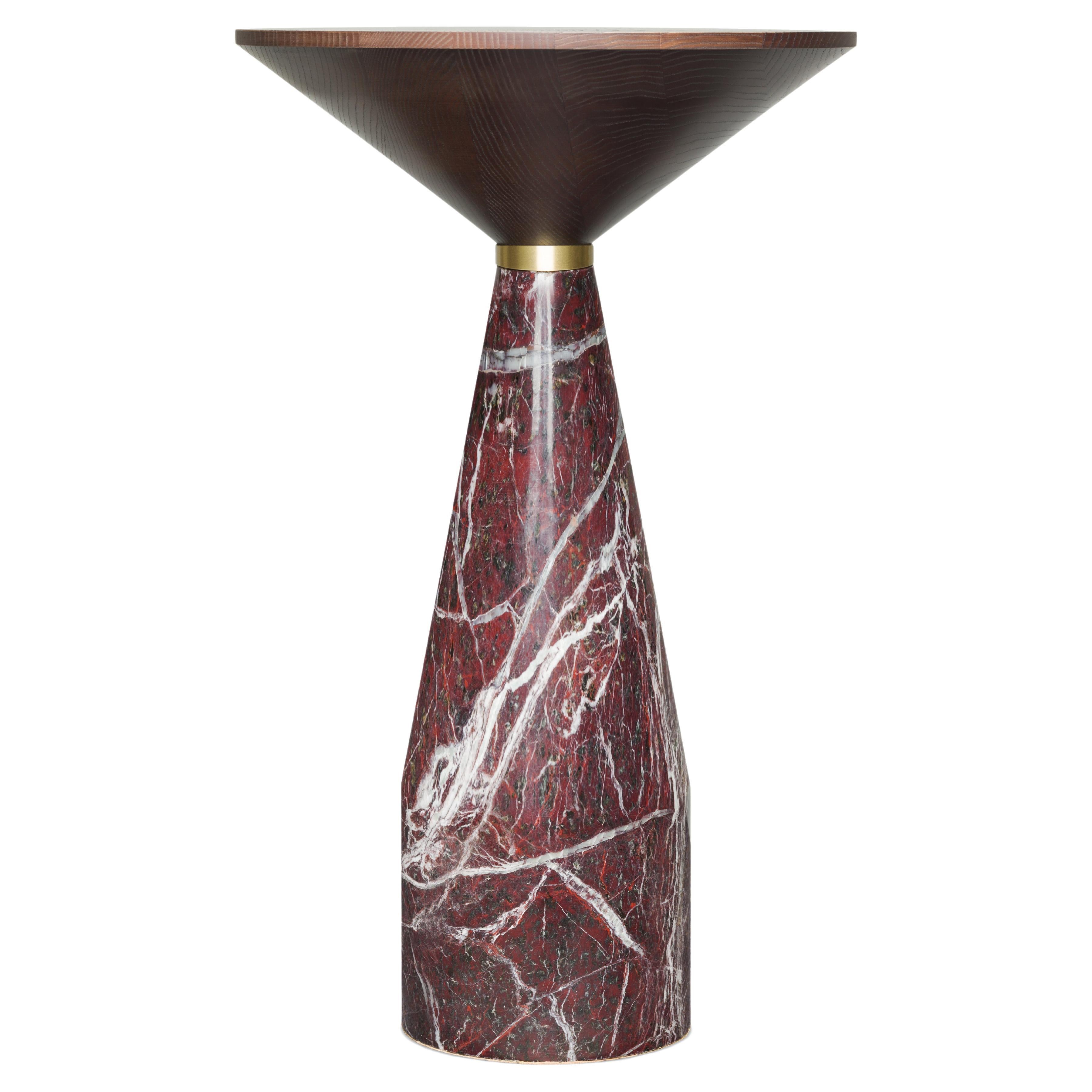 Morelato, Side Table in Red Levanto Marble and Ash Wood For Sale