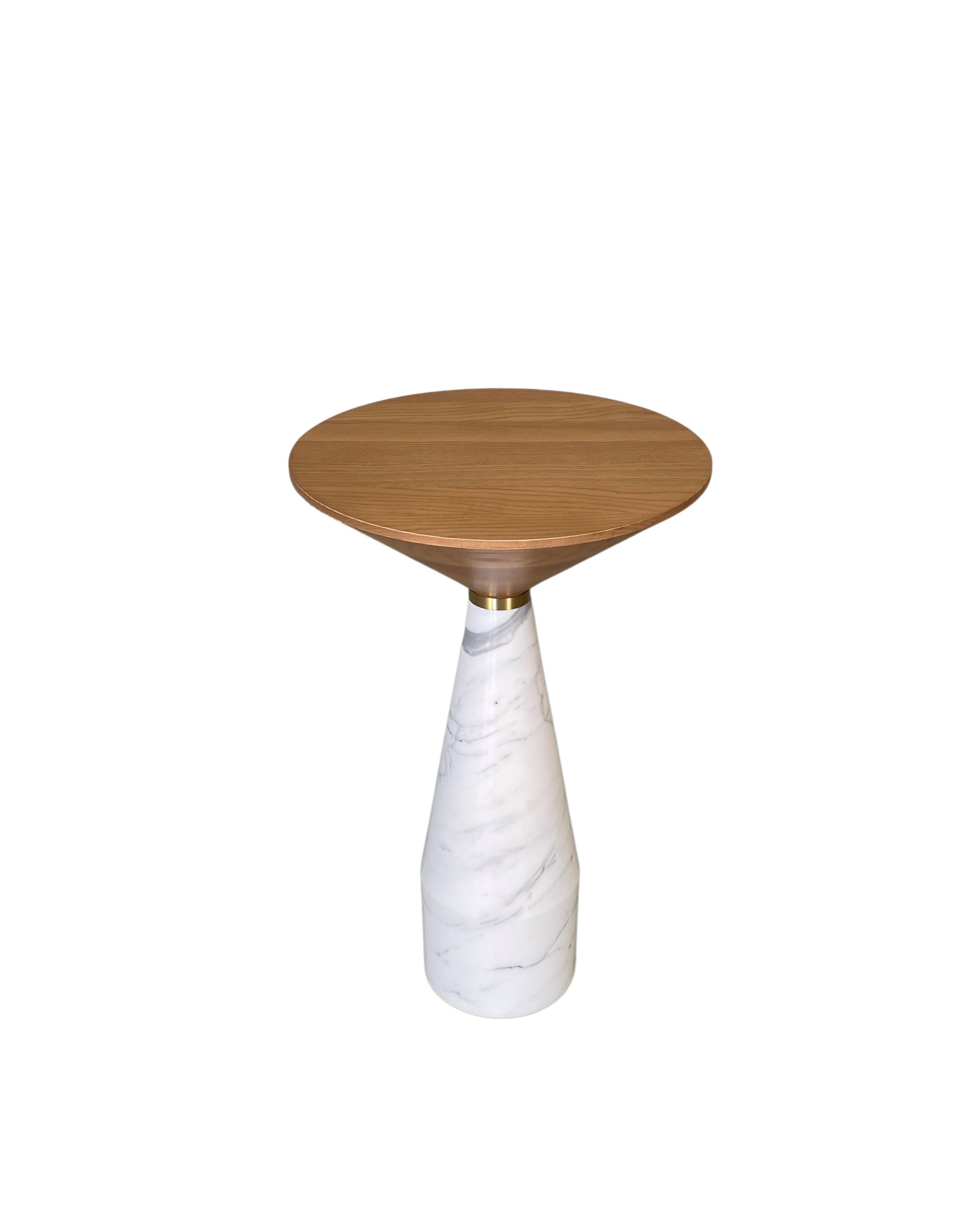 Cino is a new table designed by Italian-Canadian designer Libero Rutilo for Morelato
made of solid turned marble with hand turned top in solid ash wood, available in different wood finishes 
Dimension D 37 H 61 cm 
Weight approx 25 kg.
 

 