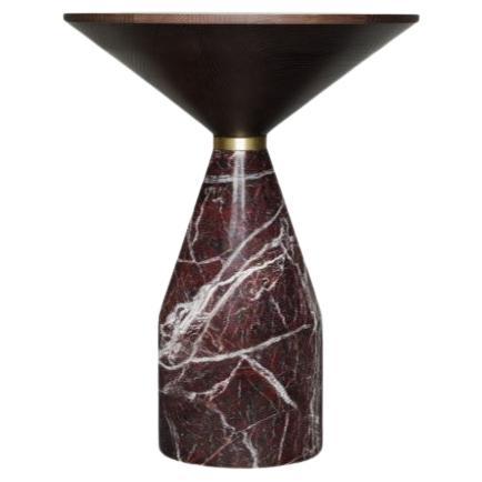 Morelato, Small Side Table in Red Levanto Marble and Ash Wood For Sale