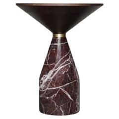 Morelato, Small Side Table in Red Levanto Marble and Ash Wood
