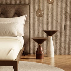 Morelato, Small Side Table in White Carrara Marble and Ash Wood