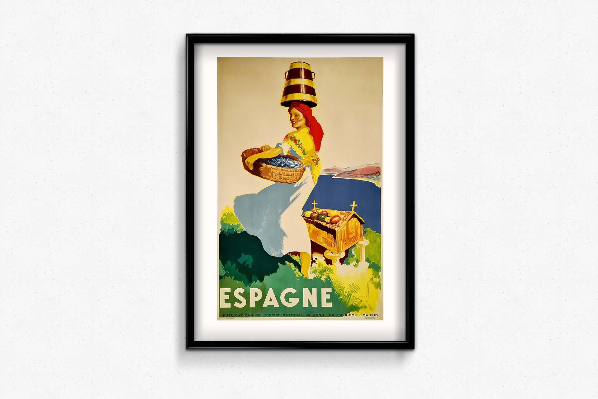 Original vintage travel poster realised by Morell in 1950 for tourism in Spain For Sale 3