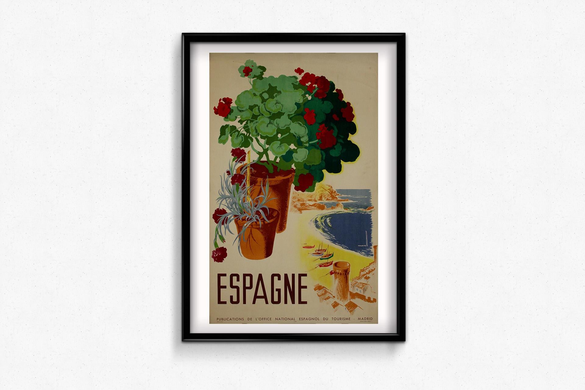 Circa 1950 Espagne Baléares travel poster, created by the artist Morell For Sale 1
