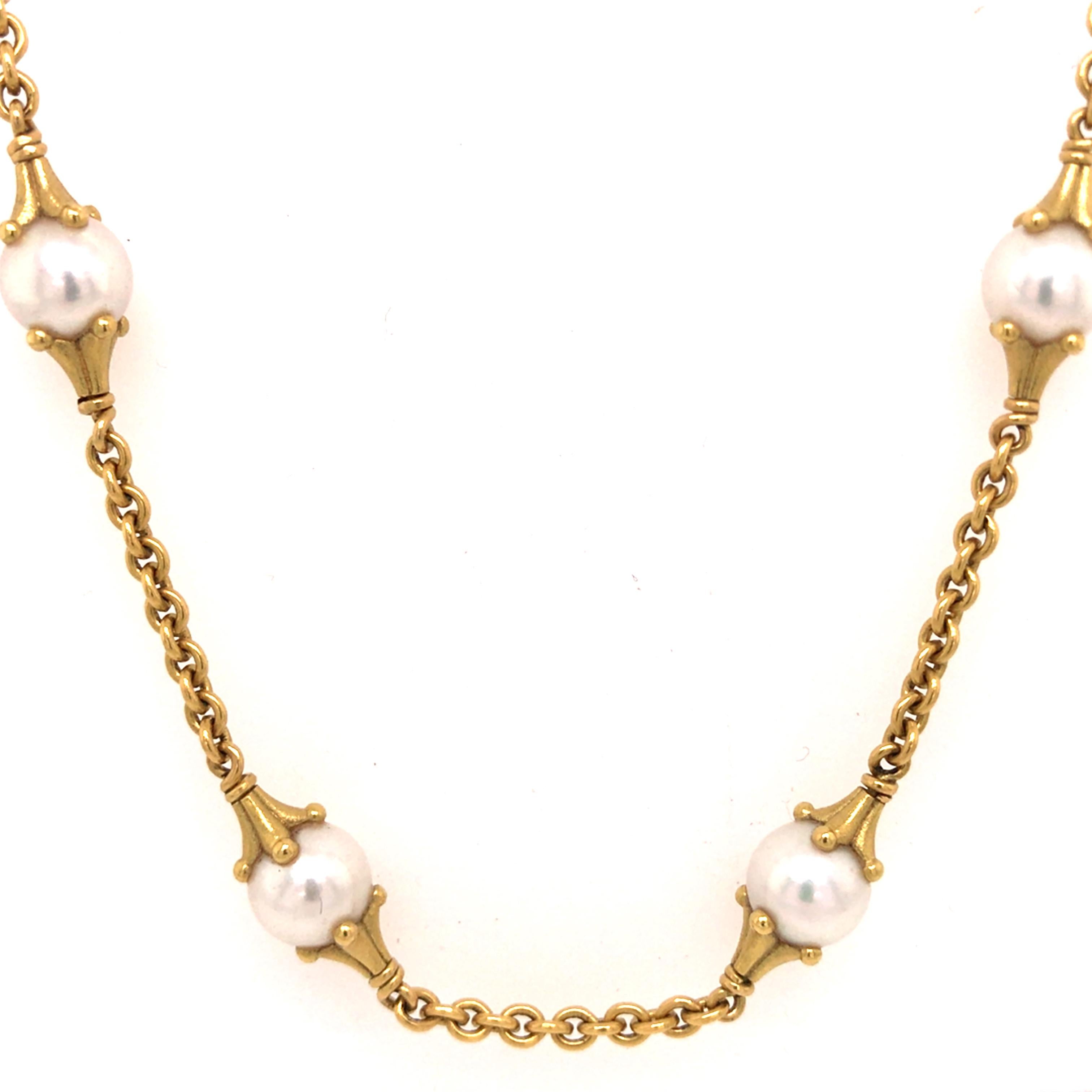 Women's Morelli 18K Yellow Gold Pearl Station Necklace