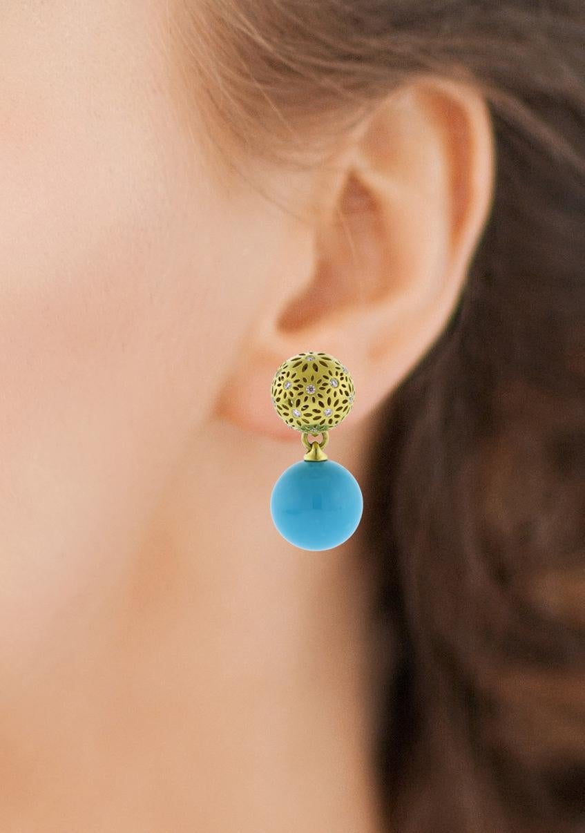 Brilliant Cut Morelli Turquoise and Diamond Drop Earrings