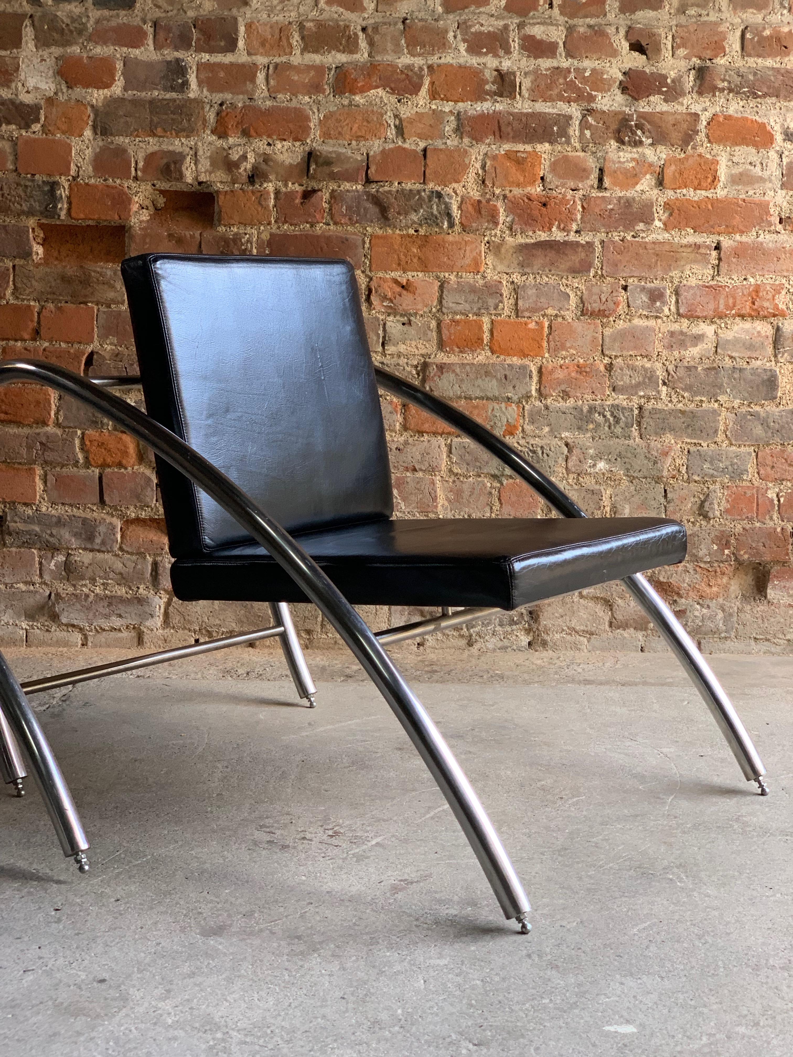 Moreno Chrome & Leather Lounge Chairs by Francois Scali & Alain Domingo for Nemo 3