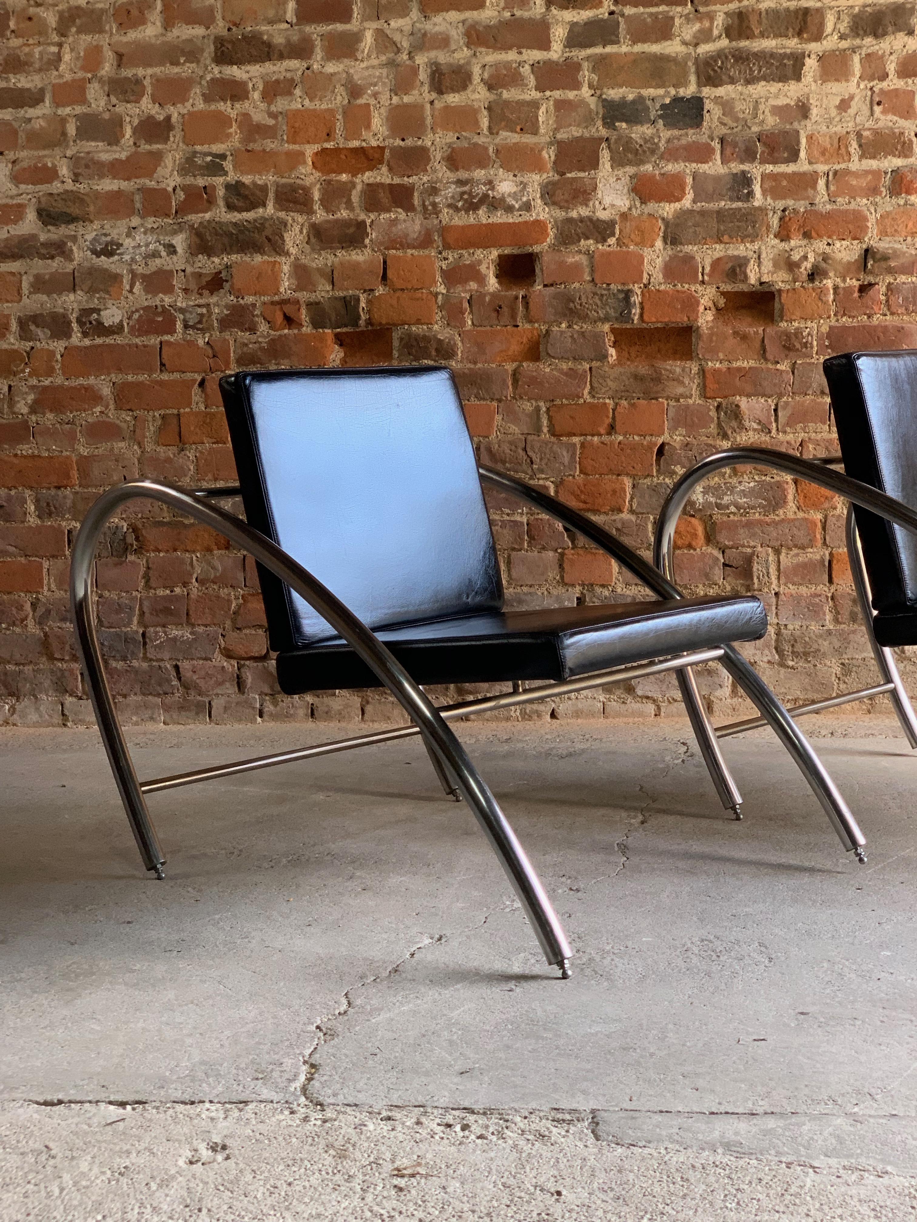 Moreno Chrome & Leather Lounge Chairs by Francois Scali & Alain Domingo for Nemo 4
