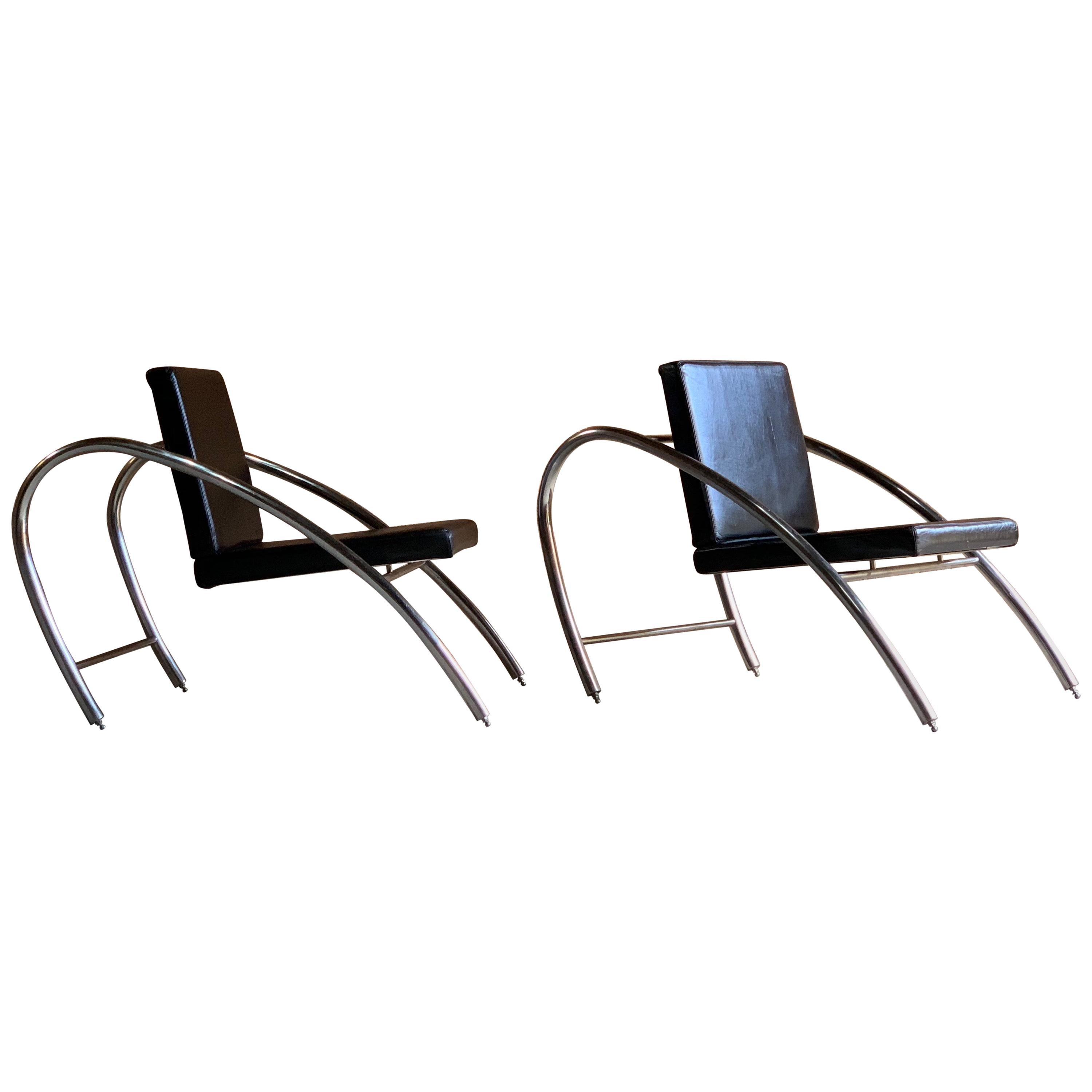 Mid-Century Modern Moreno Chrome & Leather Lounge Chairs by Francois Scali & Alain Domingo for Nemo