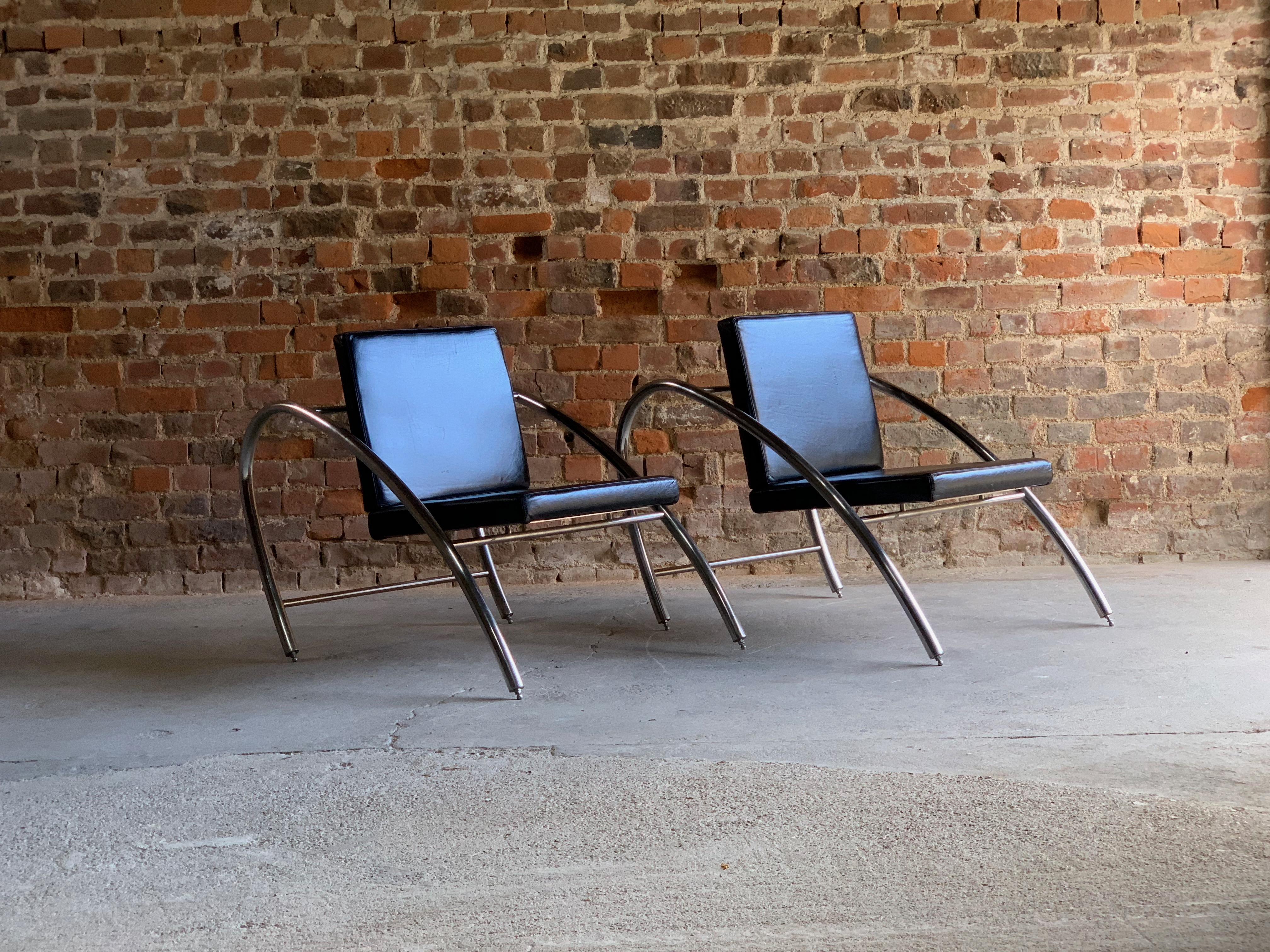 Italian Moreno Chrome & Leather Lounge Chairs by Francois Scali & Alain Domingo for Nemo