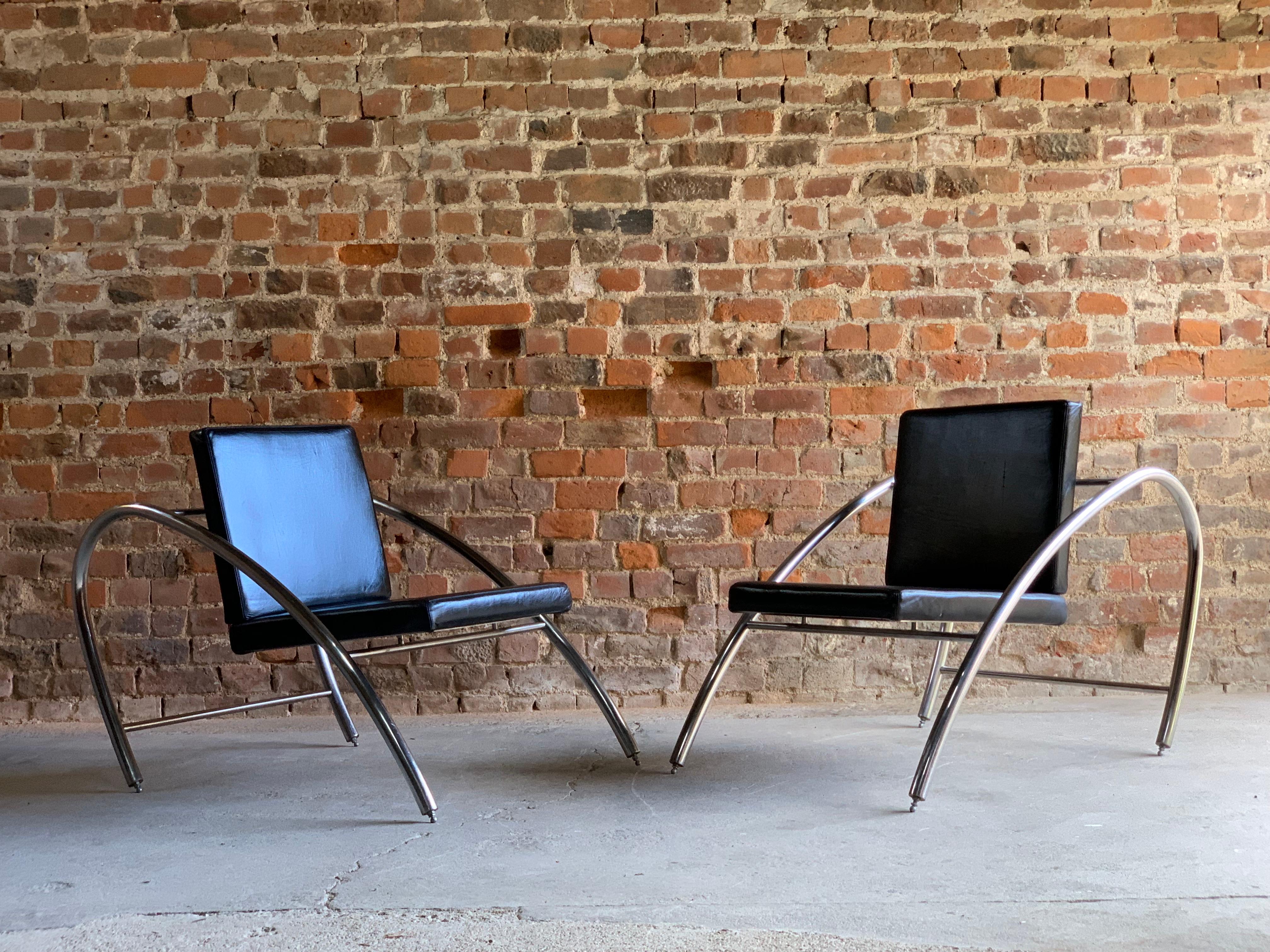 Italian Moreno Chrome & Leather Lounge Chairs by Francois Scali & Alain Domingo for Nemo