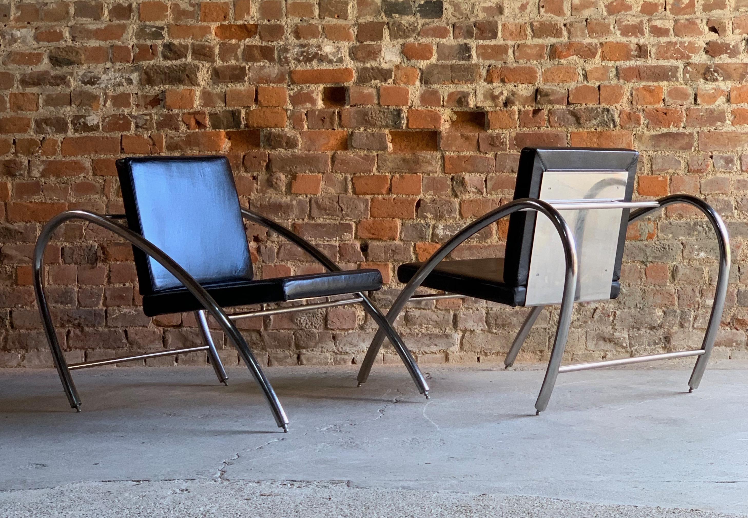 Moreno Chrome & Leather Lounge Chairs by Francois Scali & Alain Domingo for Nemo In Good Condition In Longdon, Tewkesbury