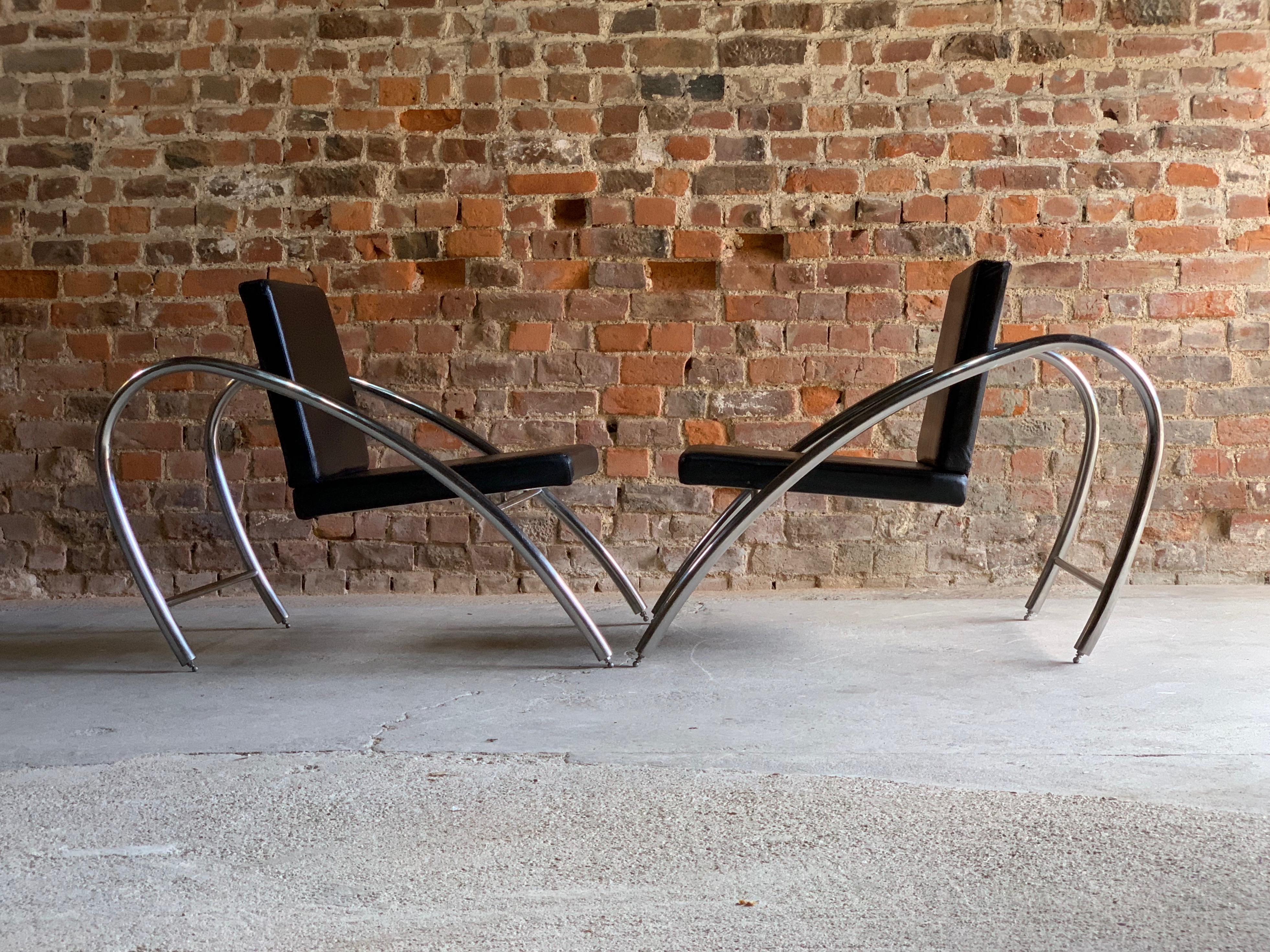 Moreno Chrome & Leather Lounge Chairs by Francois Scali & Alain Domingo for Nemo 1