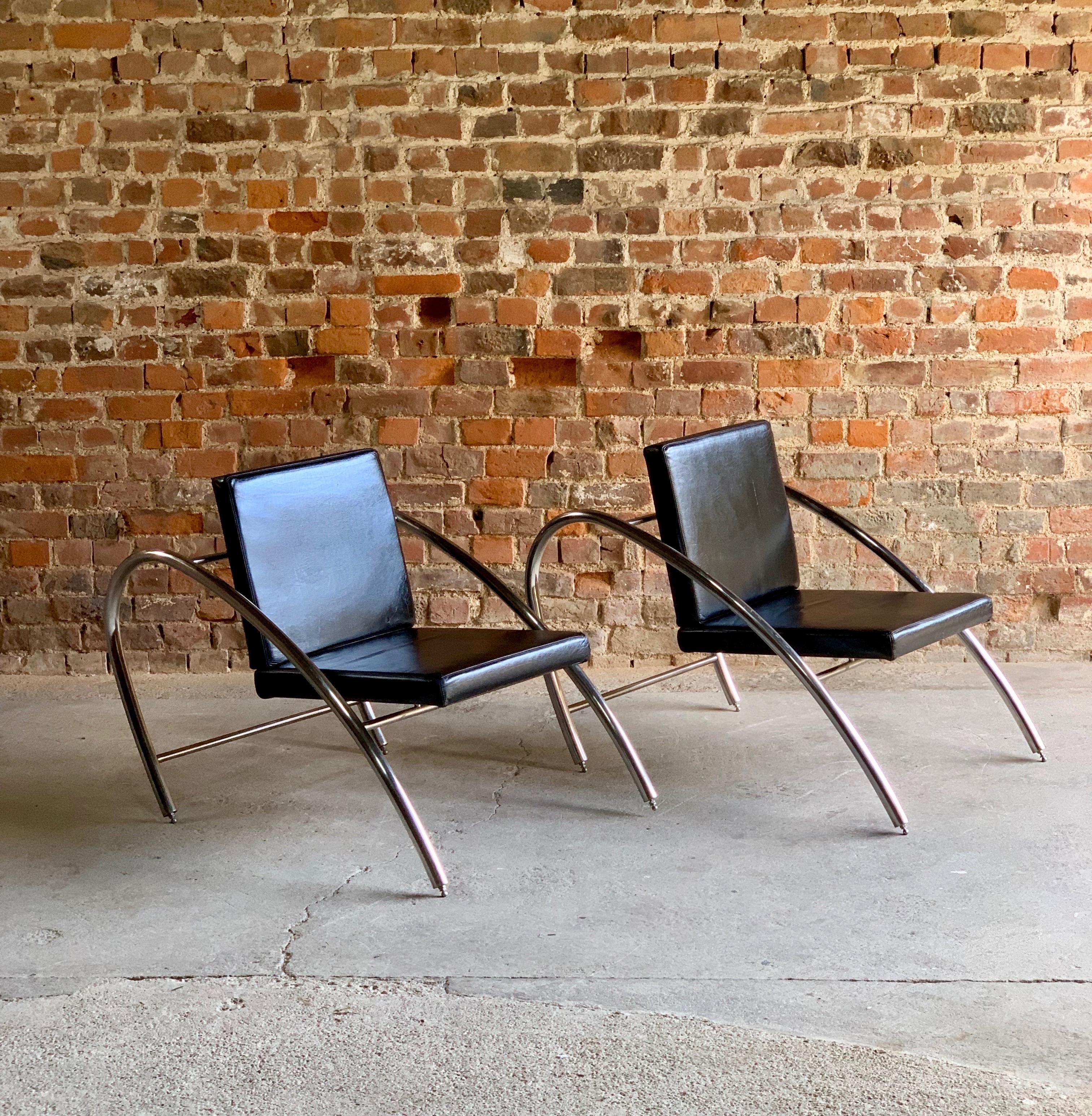Moreno Chrome & Leather Lounge Chairs by Francois Scali & Alain Domingo for Nemo 2
