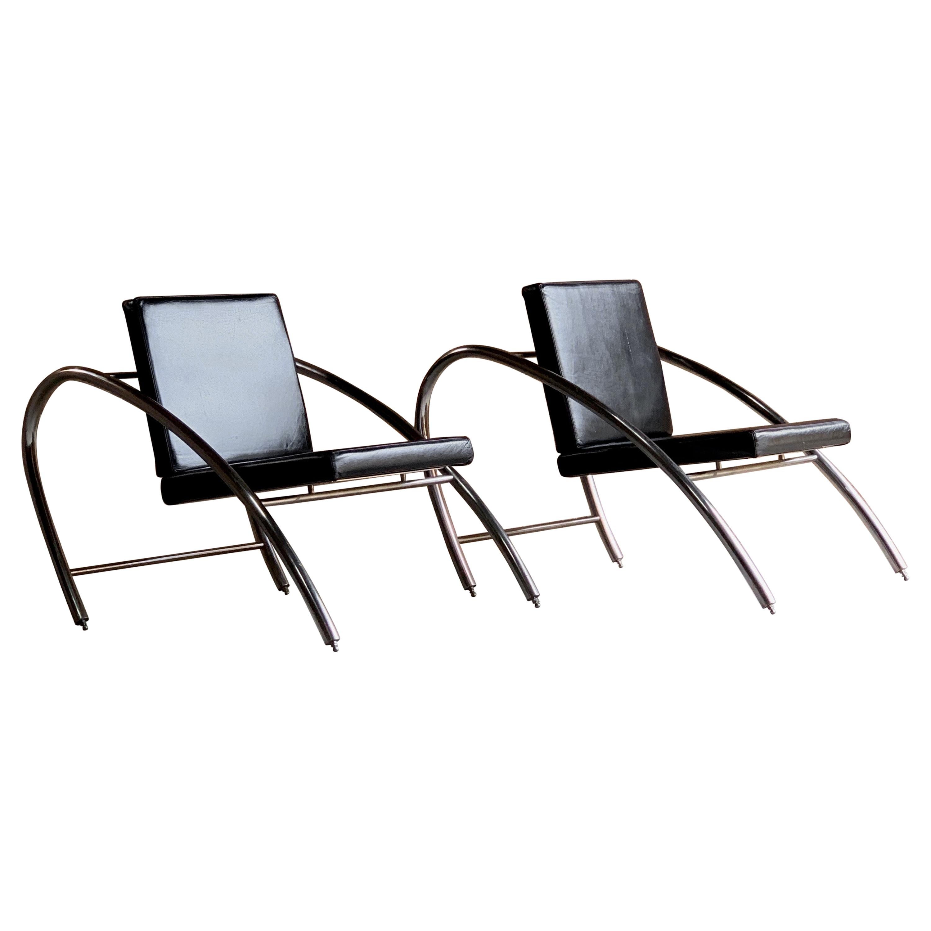 Moreno Chrome & Leather Lounge Chairs by Francois Scali & Alain Domingo for Nemo