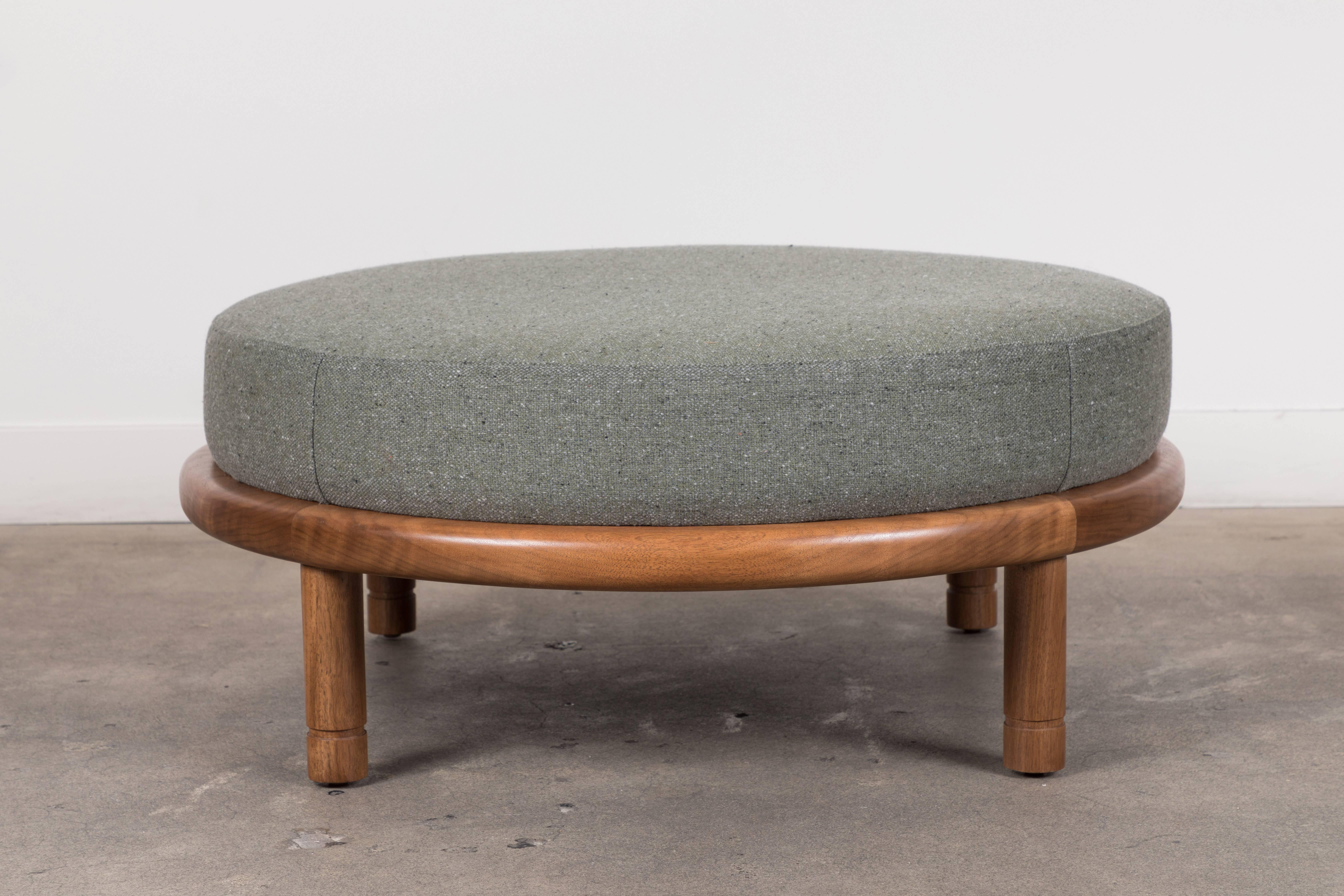 The Moreno Ottoman features a round solid wood base with four cylindrical legs and an upholstered top. Available in American walnut or white oak.

Available to order in Customer's Own Material with a 6-8 week lead time.

As Shown: $1,775
To Order: