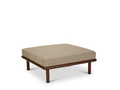 Lawson-Fenning Moreno Ottoman, Linen & Solid Walnut, Modern Foot Stool