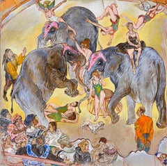 Elephants and acrobats Moreno Pincas Contemporary art painting animal circus