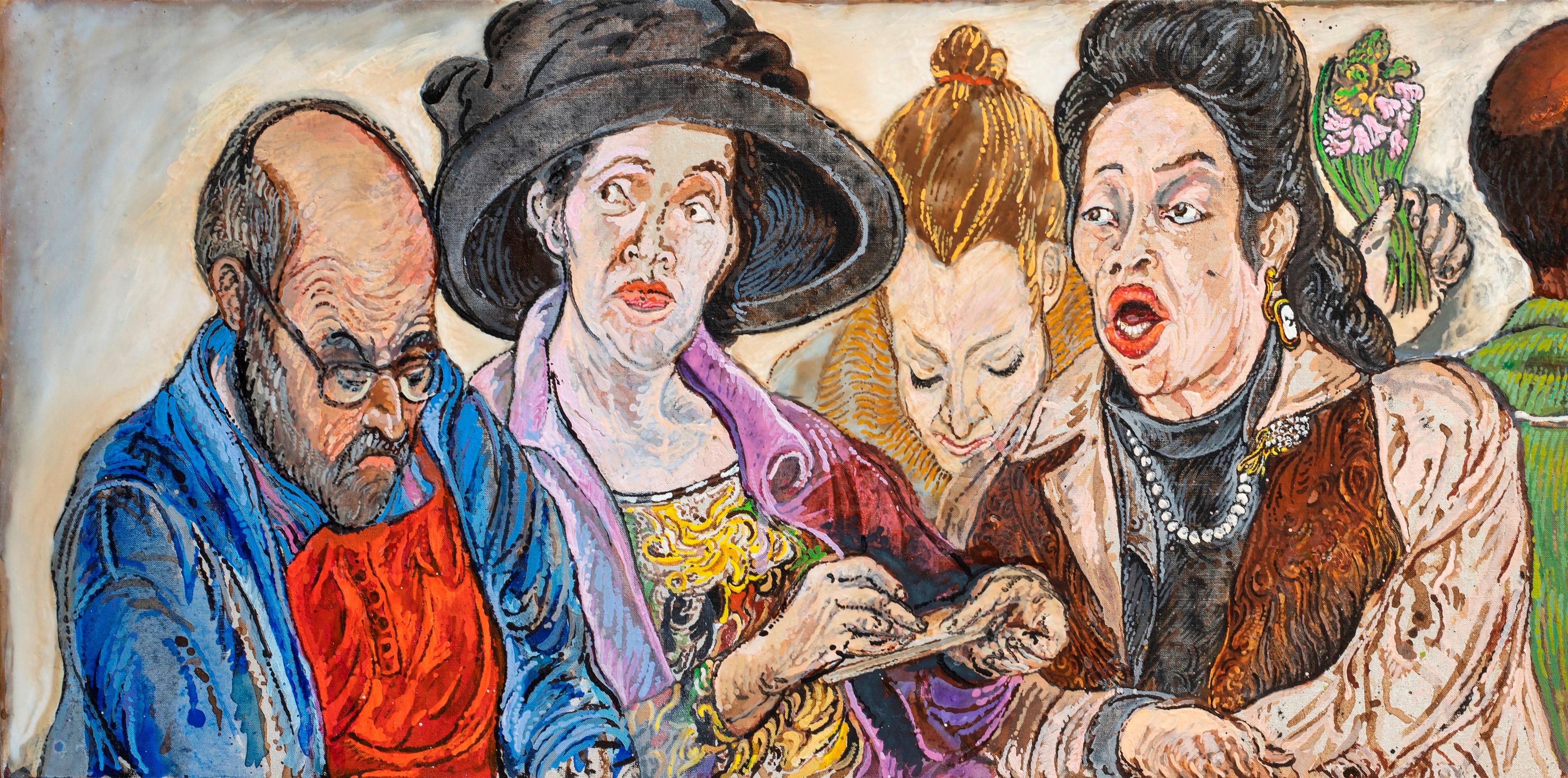Men and women Moreno Pincas Contemporary art oil painting human comedy portrait  For Sale 1