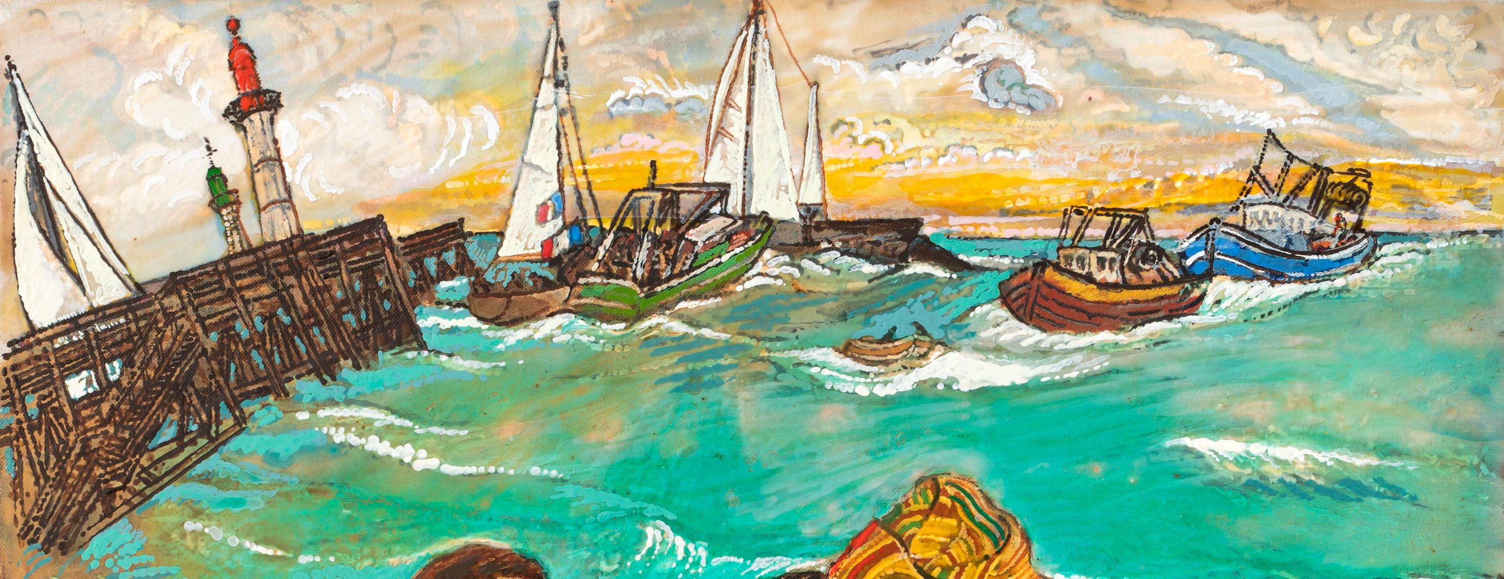 Meerjungfrauen Moreno A. Moreno Zeitgenössische Kunst Ölgemälde Farbe Fisch Porträt Meer  (Braun), Portrait Painting, von Moreno Pincas