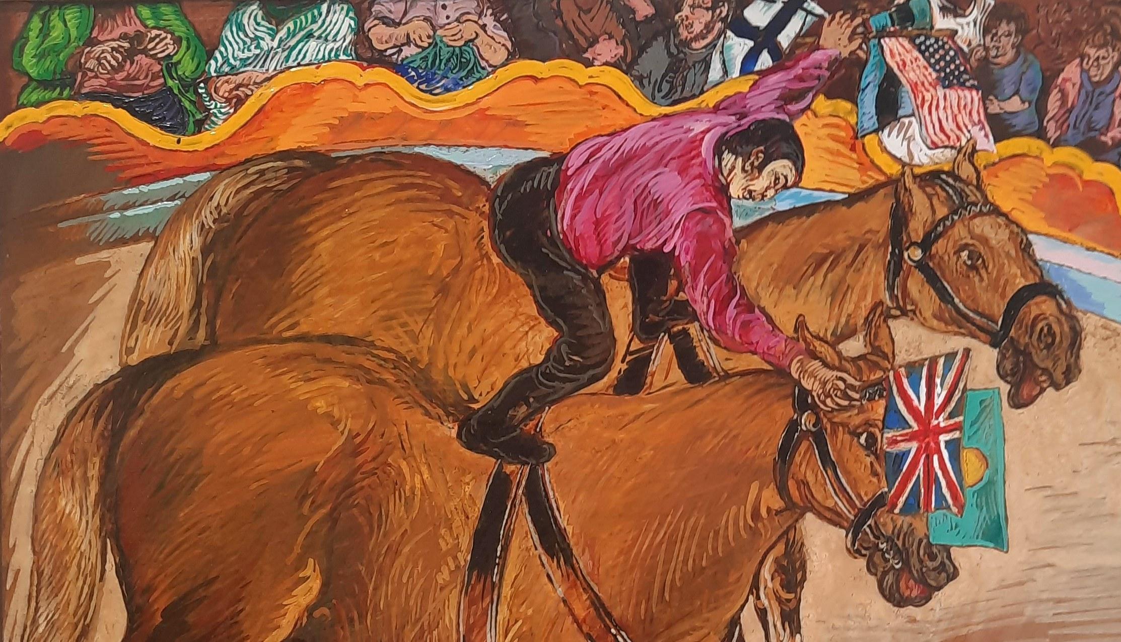 Pincas Moreno Pincas Arte contemporanea pittura circo animale pastello cavallo in vendita 1