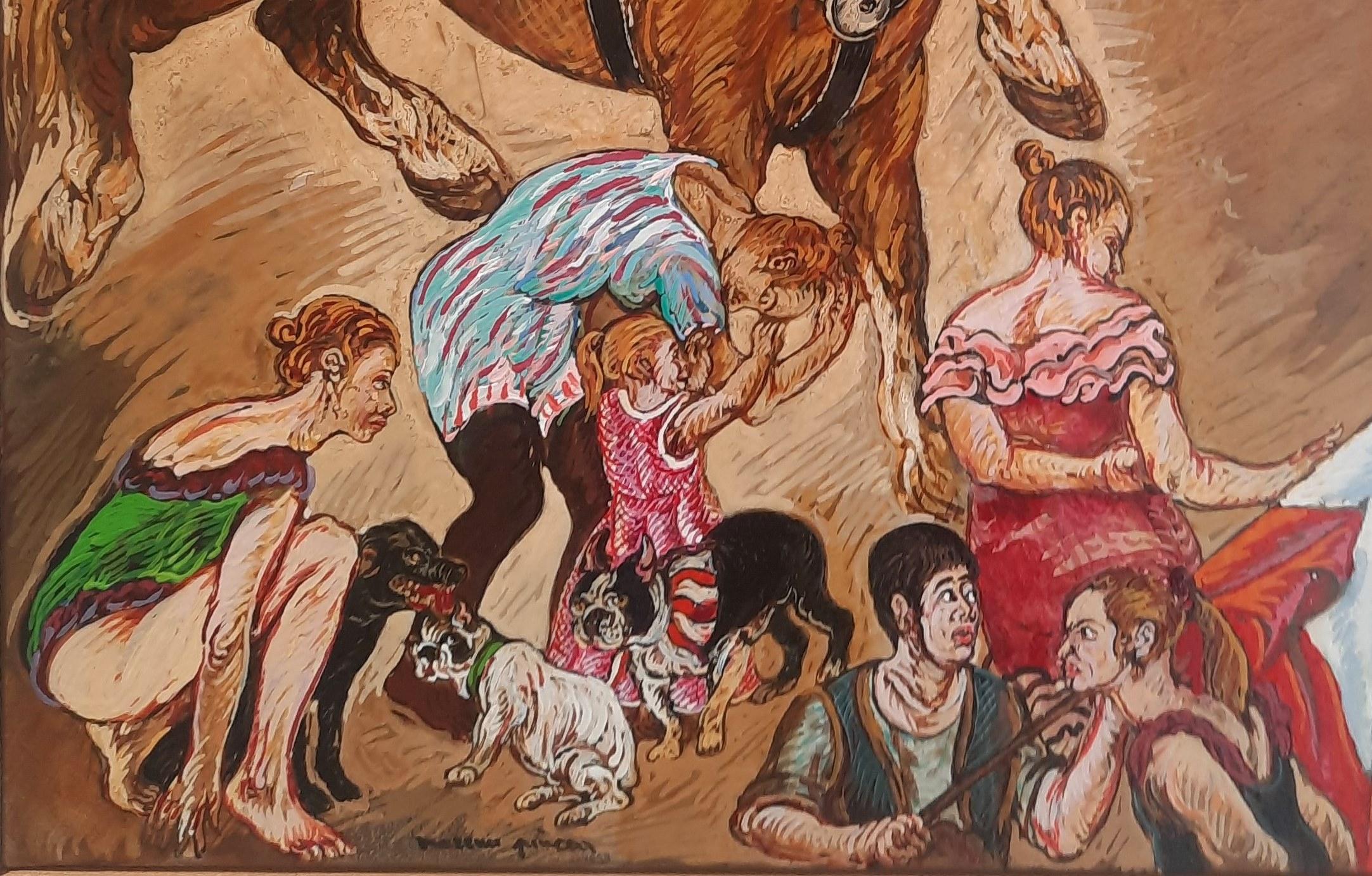 Pincas Moreno Pincas Arte contemporanea pittura circo animale pastello cavallo in vendita 2