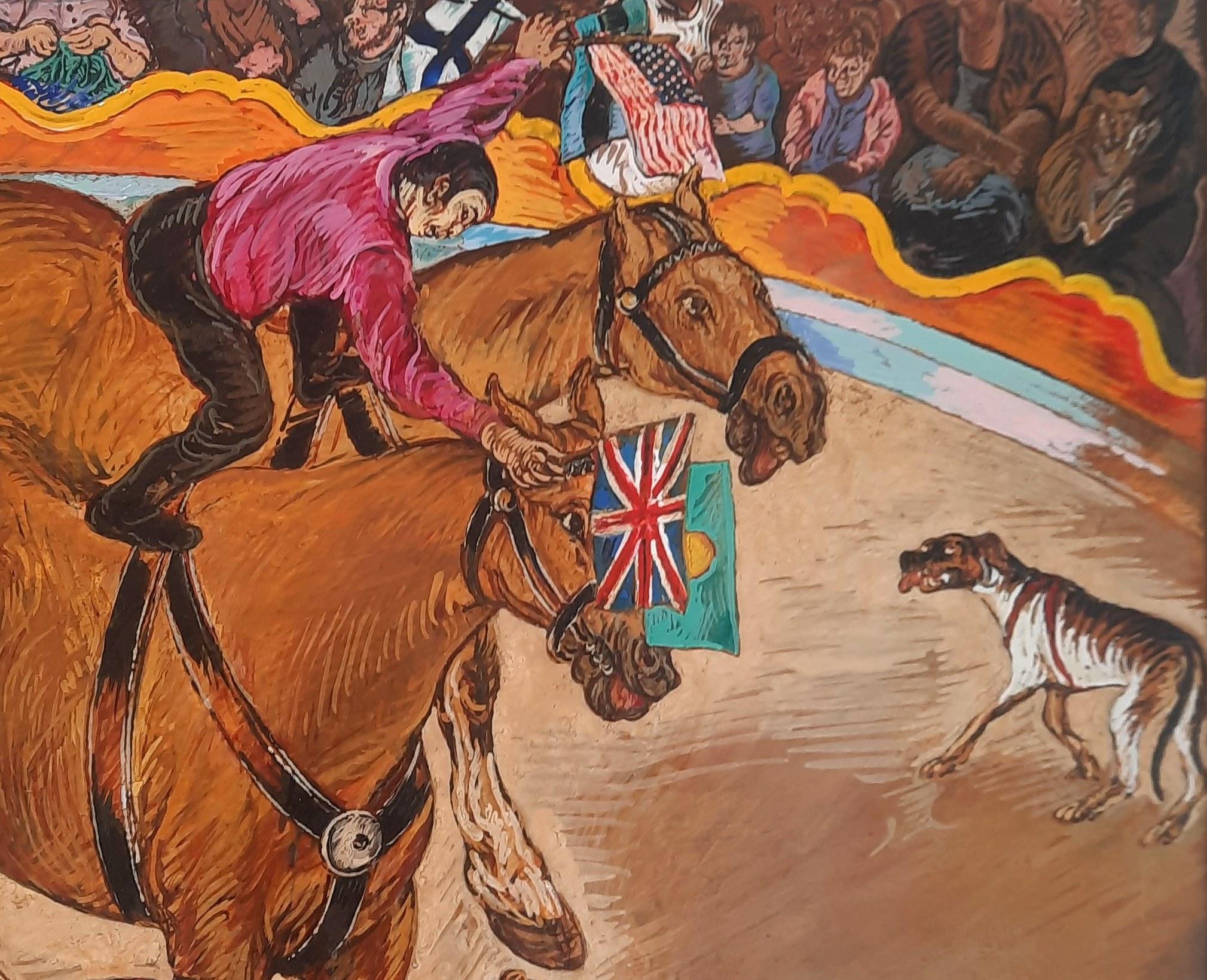 Pincas Moreno Pincas Arte contemporanea pittura circo animale pastello cavallo in vendita 3