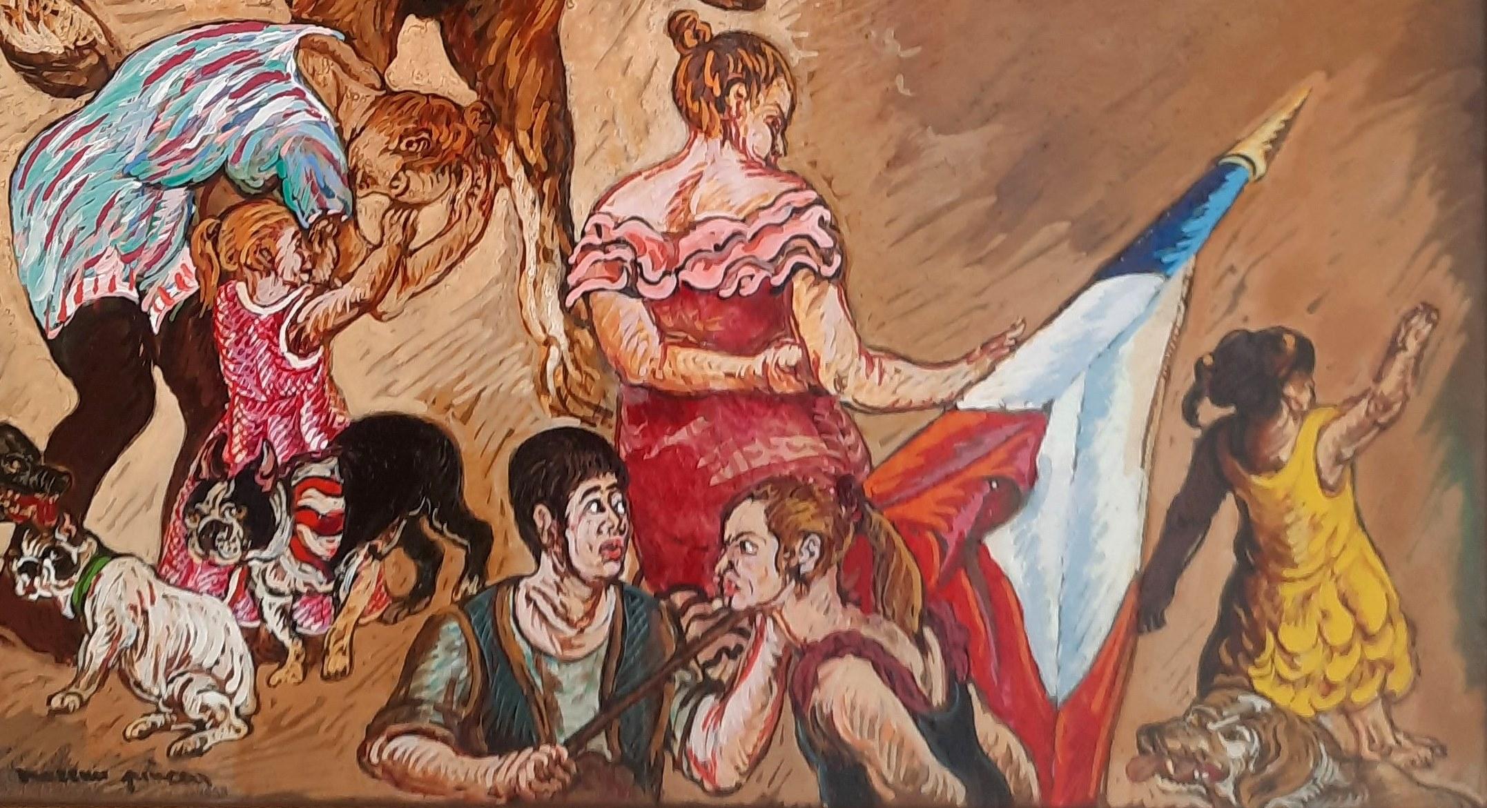 Pincas Moreno Pincas Arte contemporanea pittura circo animale pastello cavallo in vendita 4