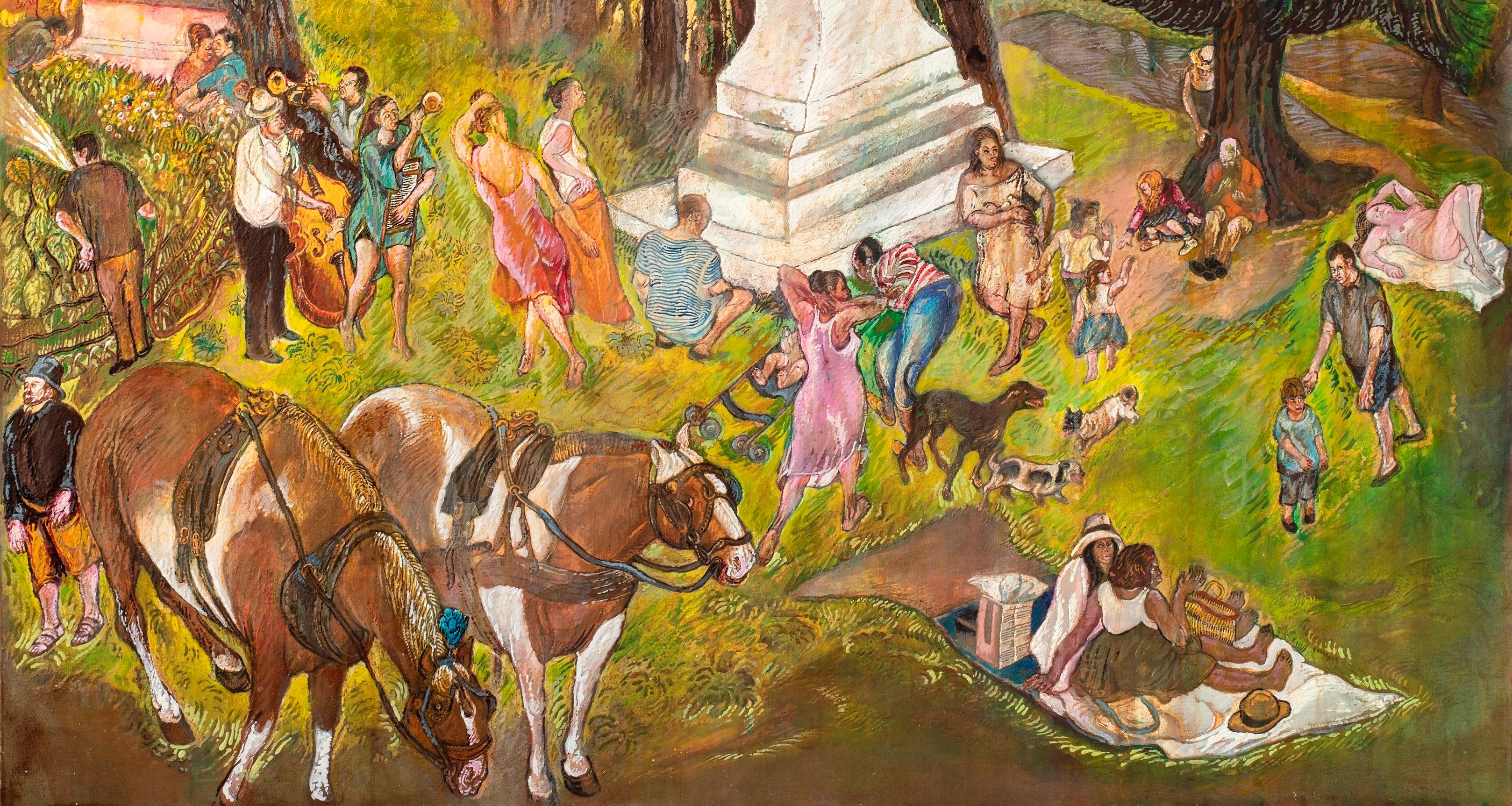 Shakespeare in Central park A. Moreno Pincas Arte contemporanea pittura ad olio NY Nature in vendita 1