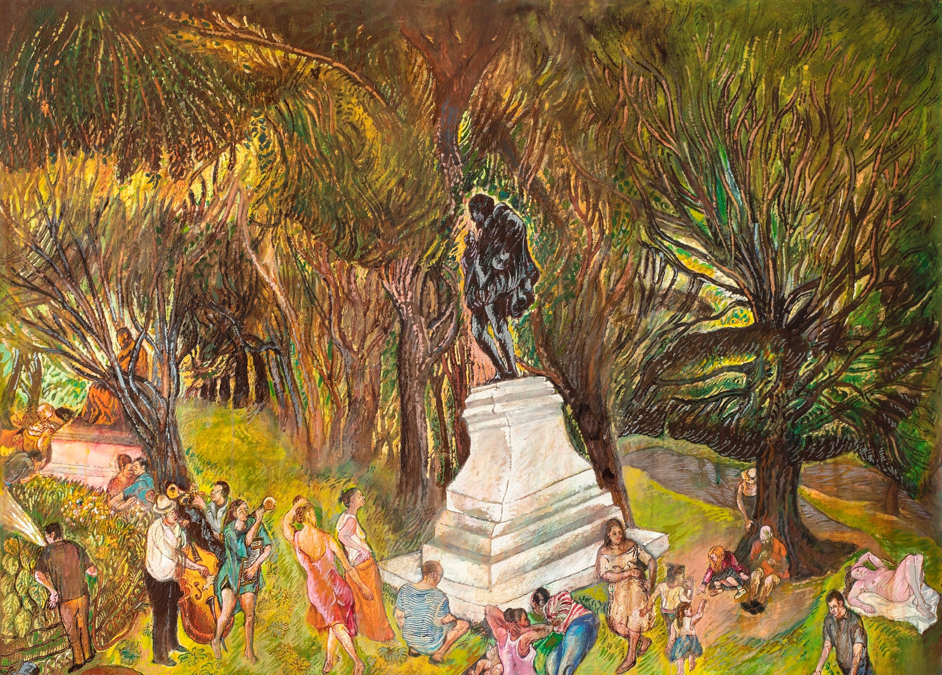 Shakespeare in Central park A. Moreno Pincas Arte contemporanea pittura ad olio NY Nature in vendita 2