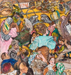 Temple street Aincas Moreno Contemporary art oil painting human comedy market