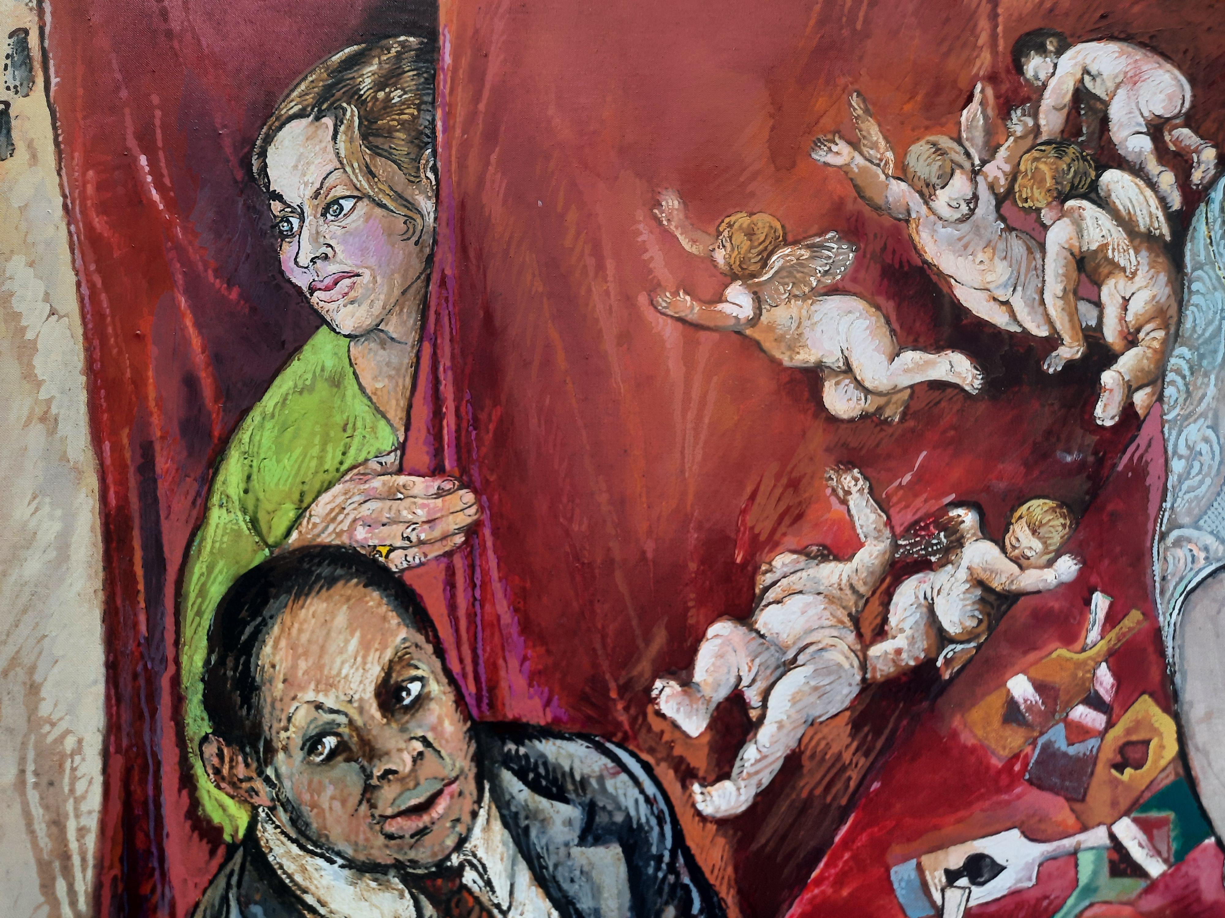 Peinture à l'huile sur toile composée de deux parties : la partie principale et la prédelle dans la partie inférieure.
Signé à la main par l'artiste