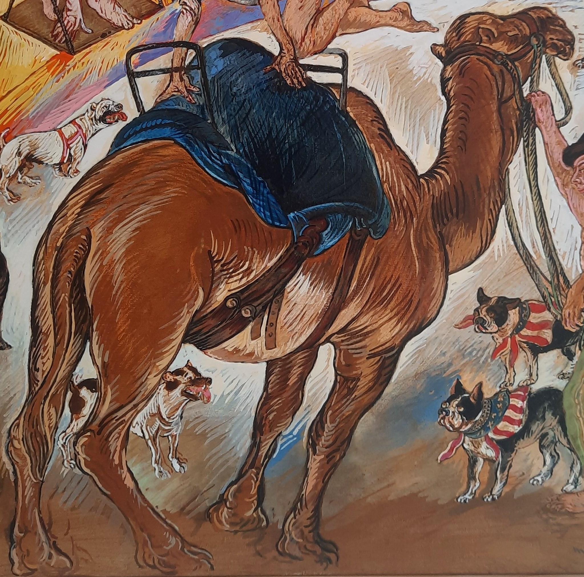 Il cammello Moreno Pincas Arte contemporanea pittura circo animale pastello scudiero in vendita 1