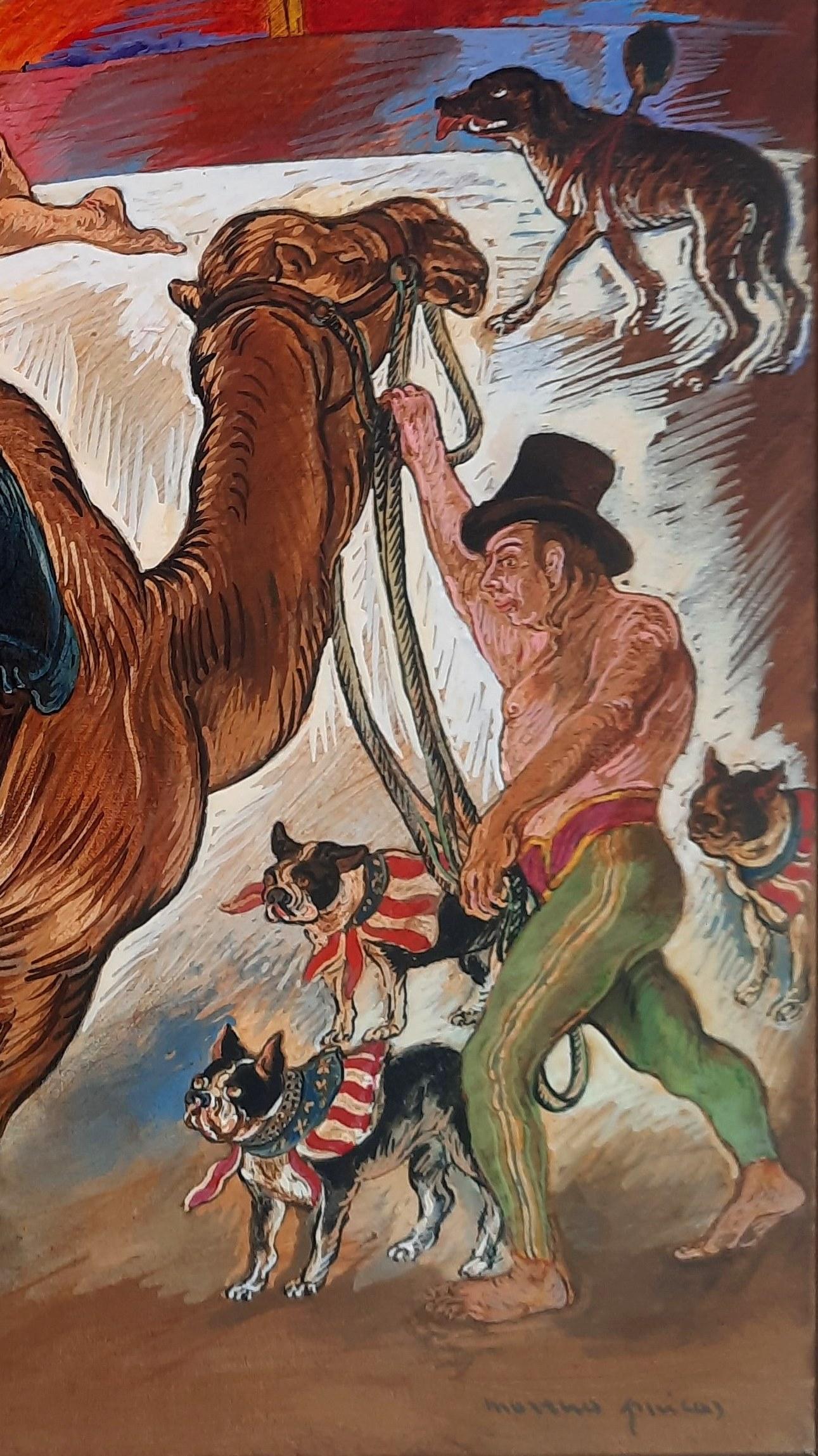 The camel Moreno Pincas Contemporary art painting Zirkustier Pastell Knappe im Angebot 3