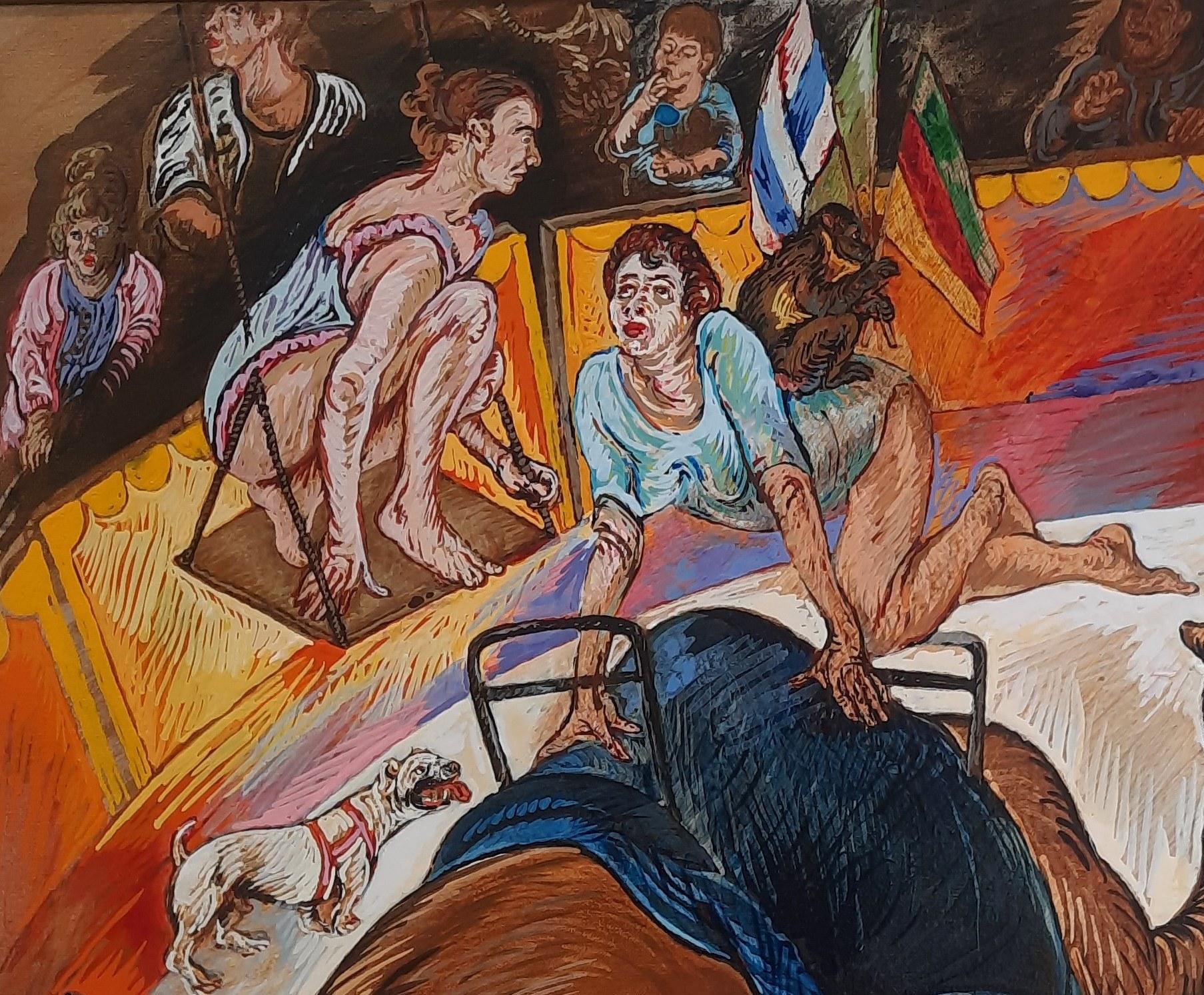 Il cammello Moreno Pincas Arte contemporanea pittura circo animale pastello scudiero in vendita 4