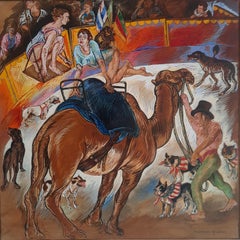 Le chameau A Moreno Moreno peinture d'art contemporain animal de cirque pastel écuyer